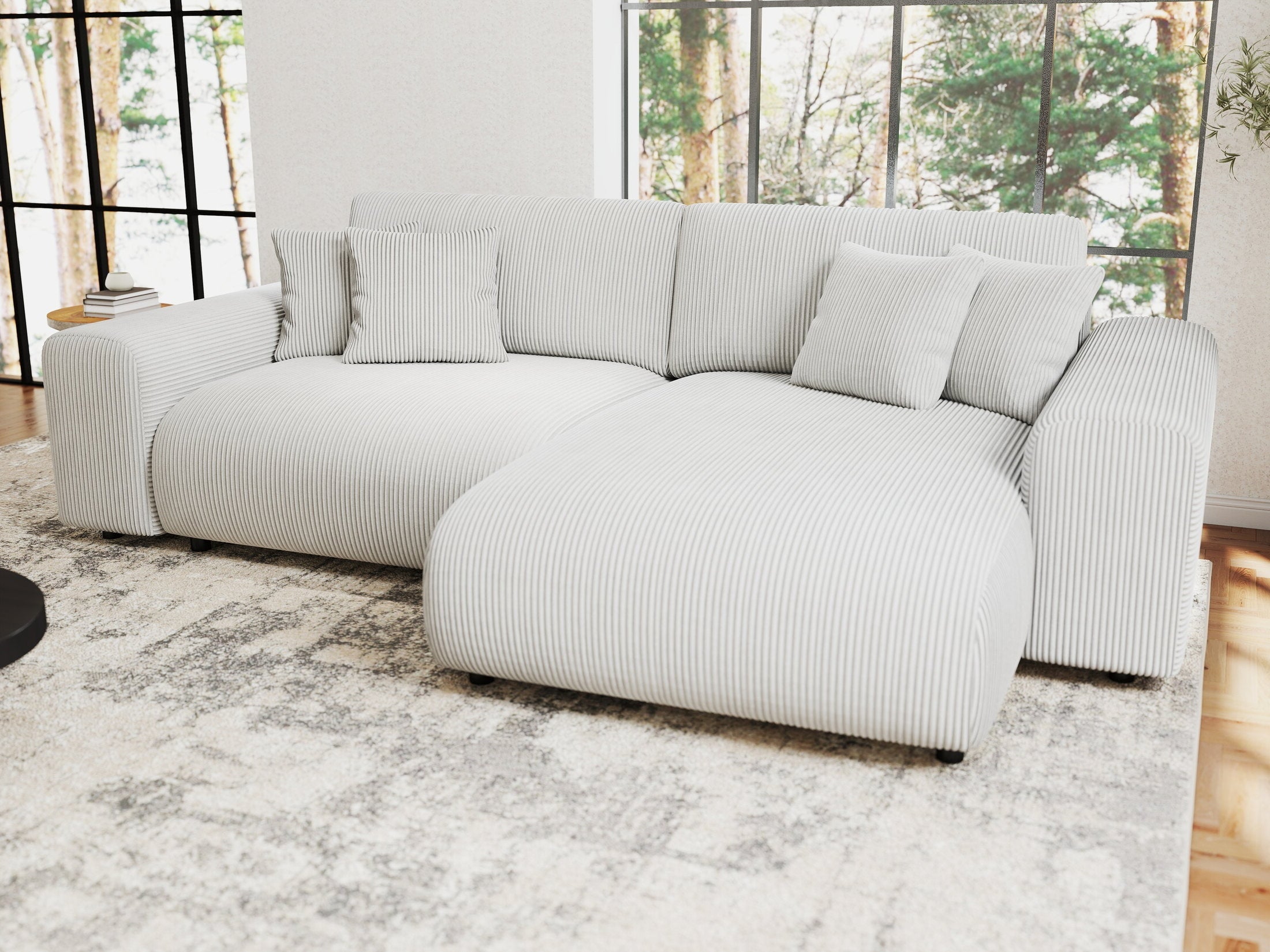 Colțar extensibil dumonde cu ladă de depozitare si sezut confortabil din spuma HR, Sarina Zoom Gri 255x168 cm II