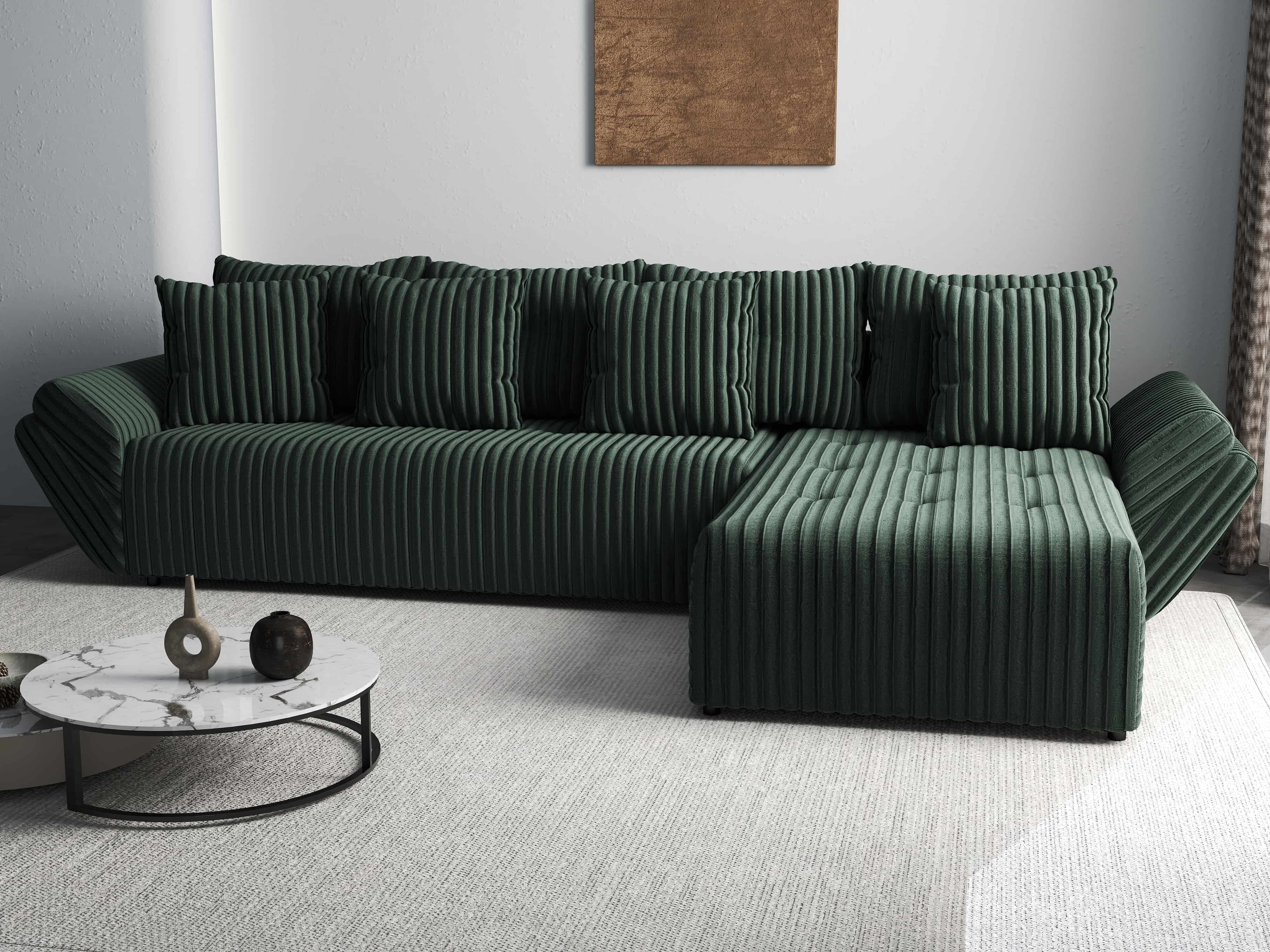 Colțar extensibil dumonde cu ladă de depozitare si sezut confortabil din spuma HR, Berlin XL Ambience Green II 350x185 cm Fabrica