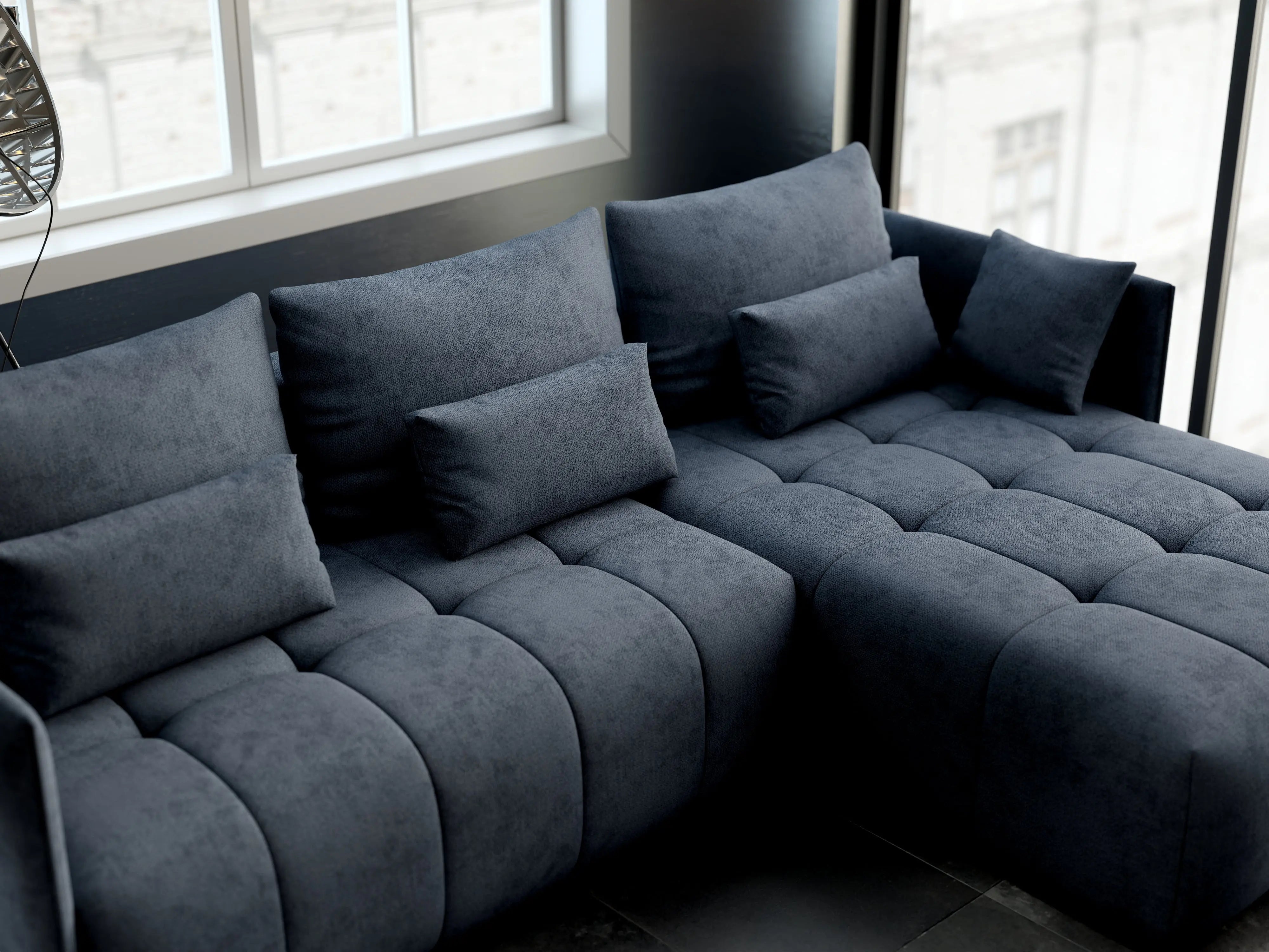 Colțar extensibil dumonde cu ladă de depozitare si sezut confortabil din spuma HR, Malta Grau II 235x185 cm Fabrica