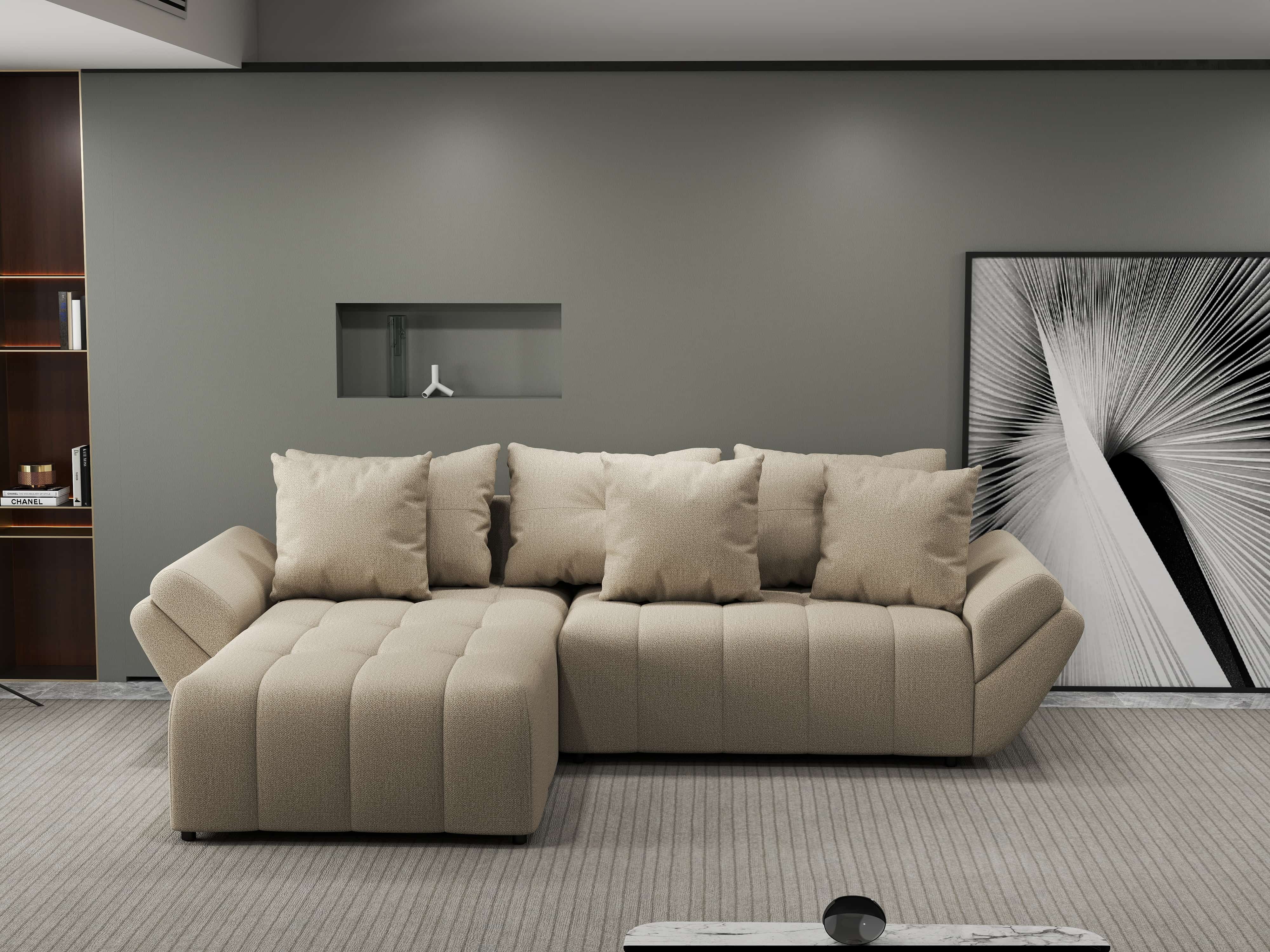 Colțar extensibil dumonde cu ladă de depozitare si sezut confortabil din spuma HR, Berlin Enjoy Camel 280x185 cm Fabrica