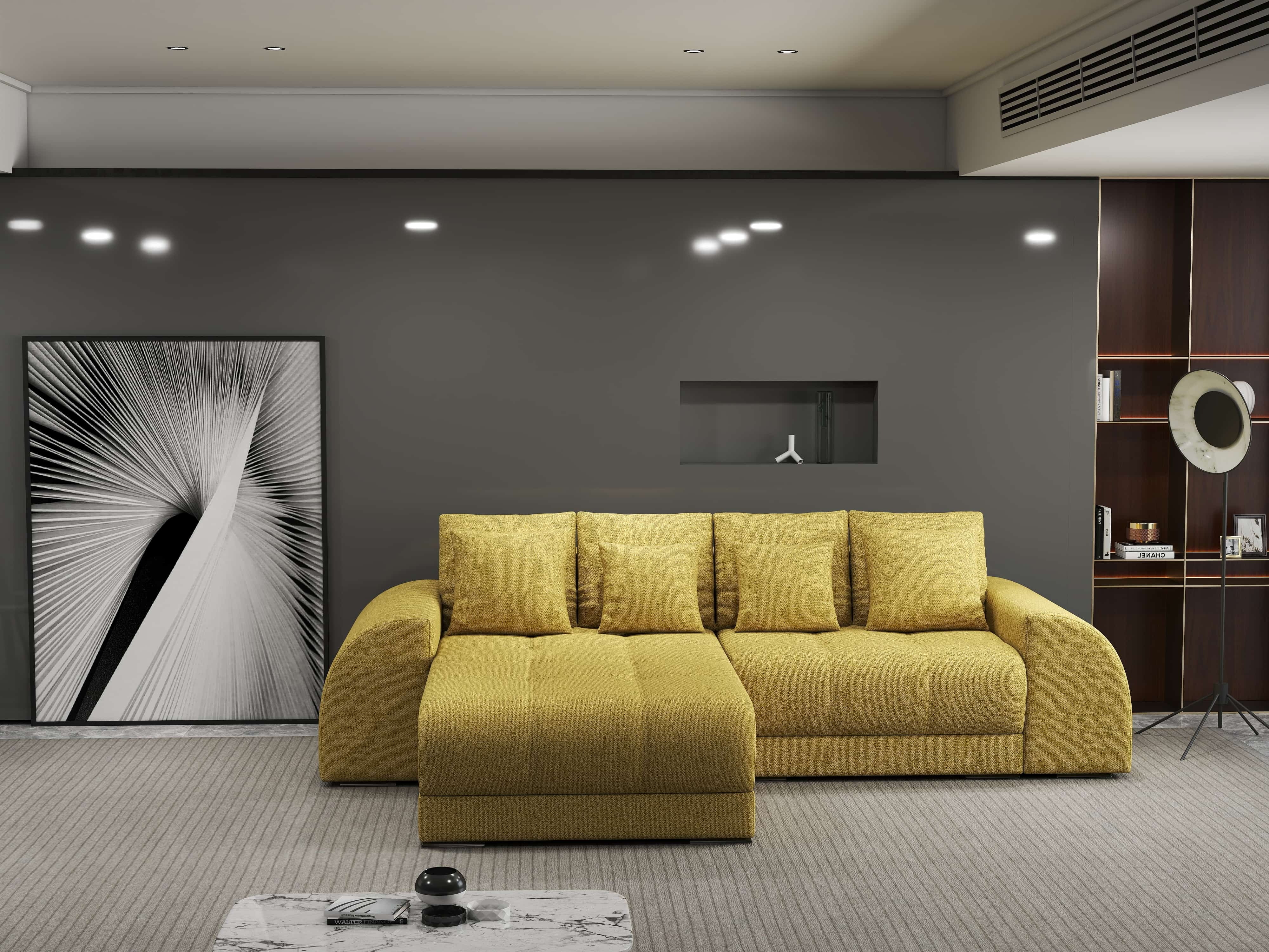 Colțar extensibil dumonde cu ladă de depozitare si sezut confortabil din spuma HR, Verona Enjoy Melon 290x185 cm Fabrica