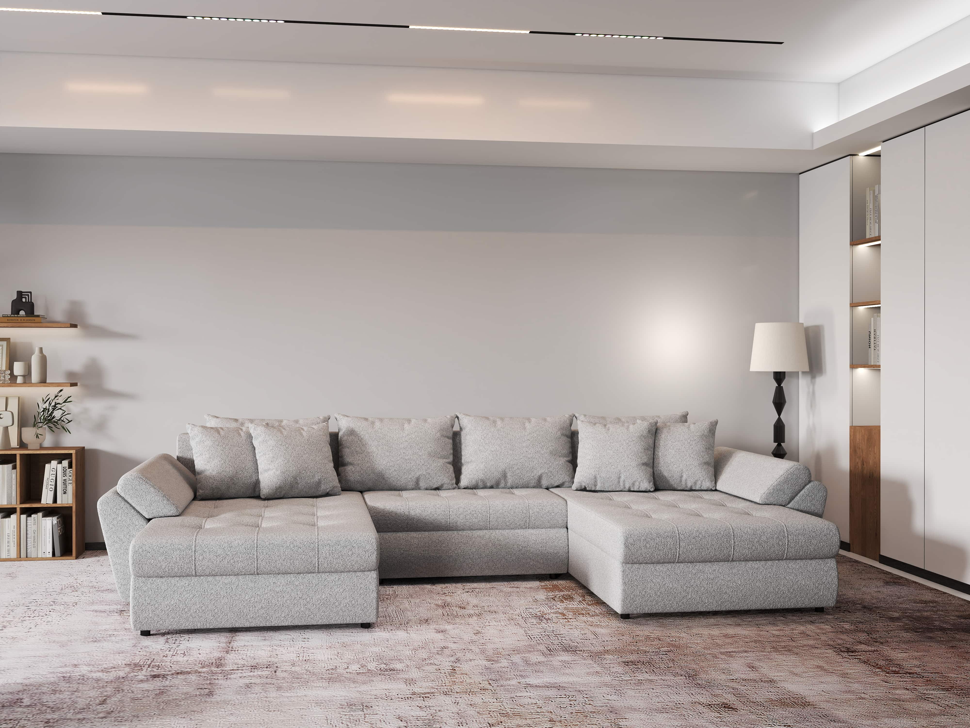 Colțar extensibil dumonde cu ladă de depozitare si sezut confortabil din spuma HR, Loana U Euphoria Dove 355x185 cm Fabrica