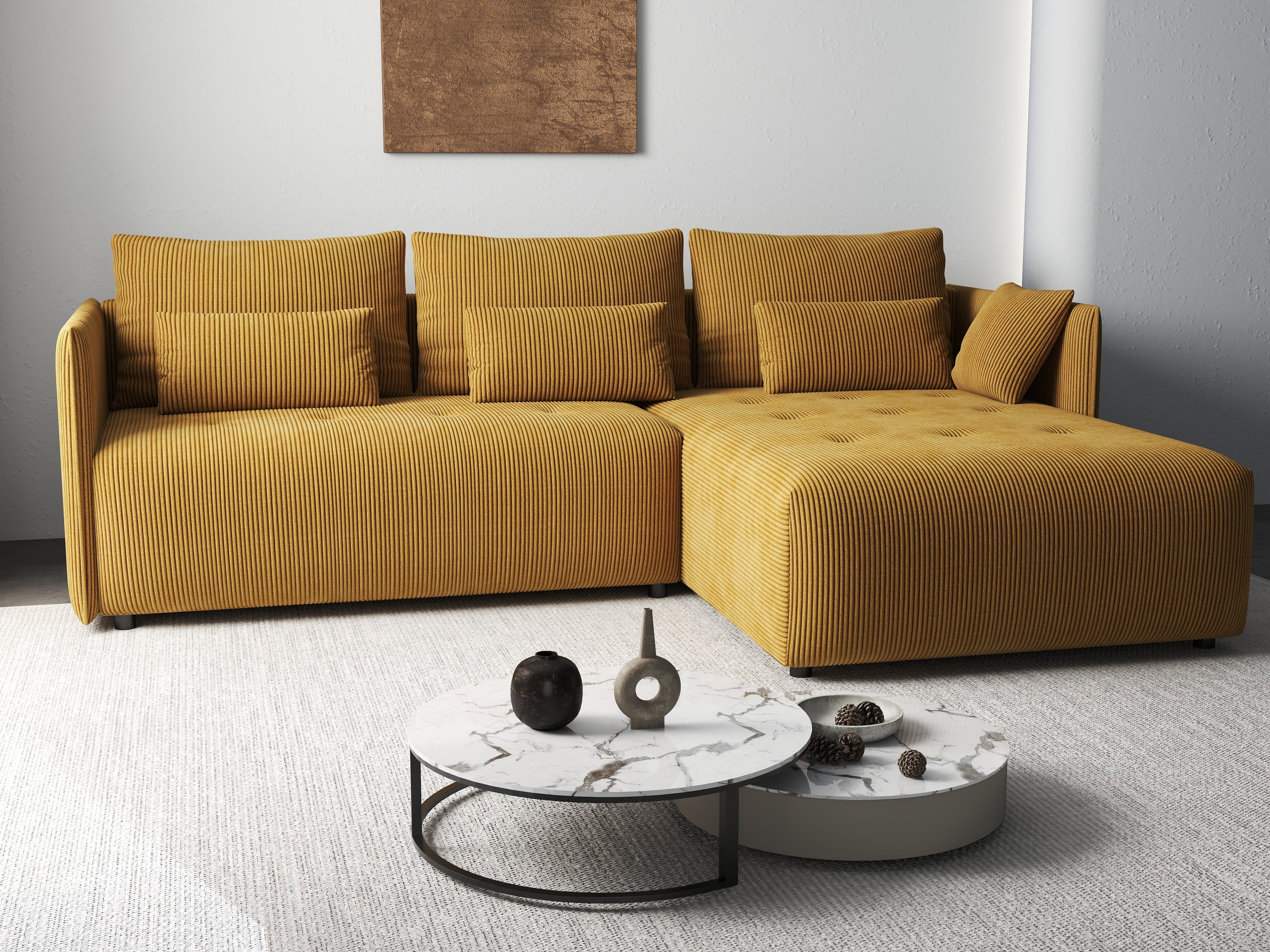 Colțar extensibil dumonde cu ladă de depozitare si sezut confortabil din spuma HR, Malta Zoom Mustar 235x185 cm Fabrica