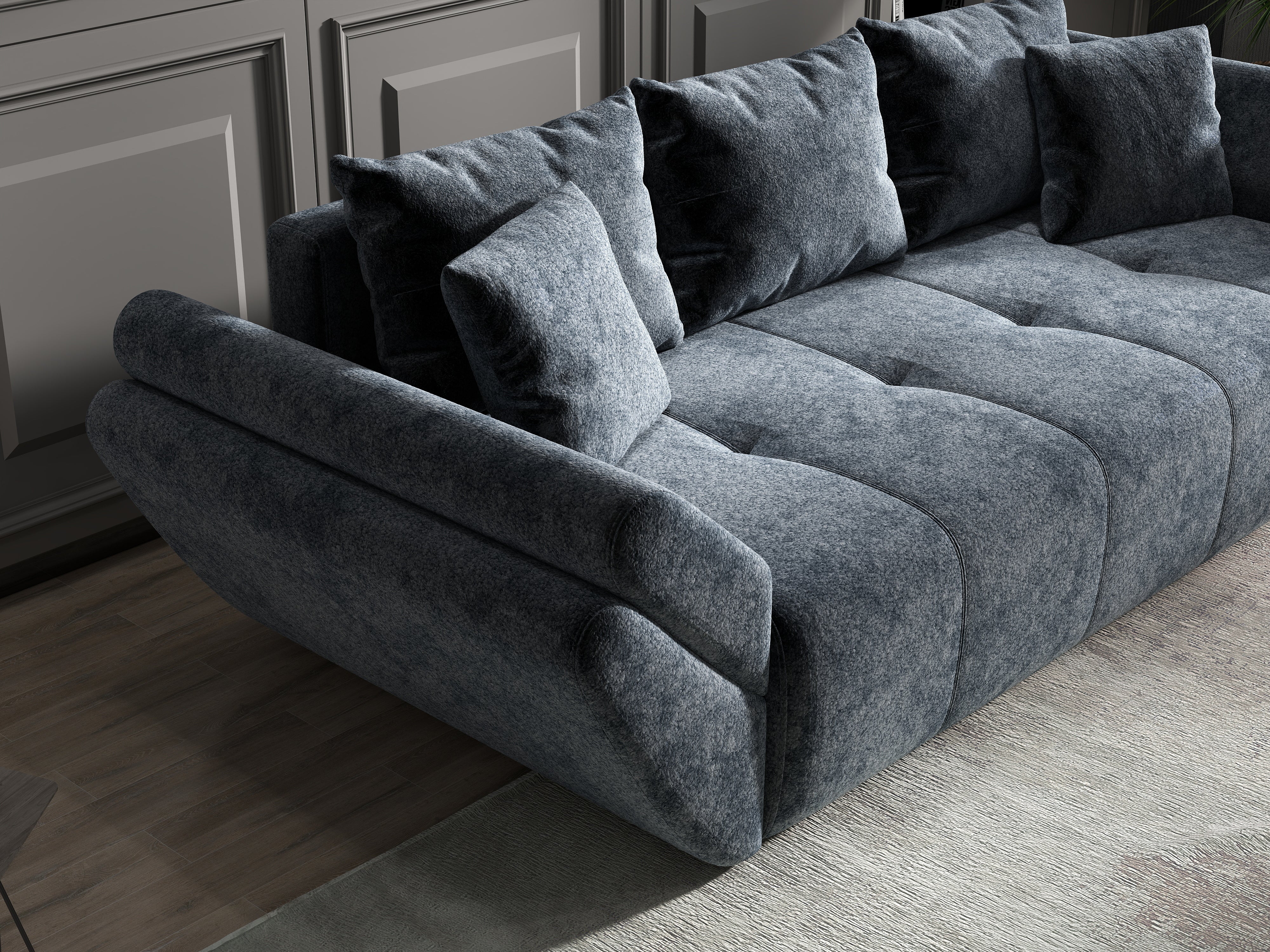 Canapea extensibilă dumonde cu ladă de depozitare si sezut confortabil din spuma HR, Berlin Euphoria Grafit 250x100 cm Fabrica