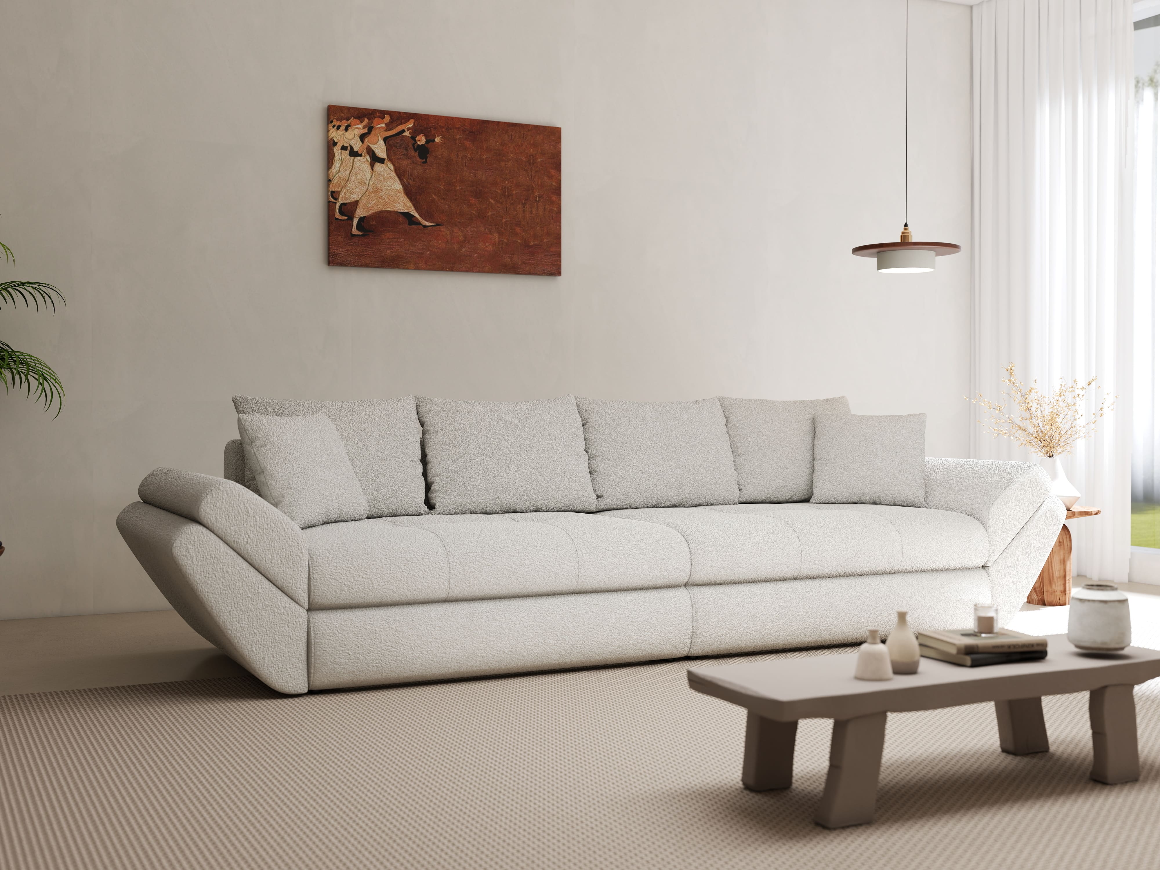 Canapea extensibilă dumonde cu ladă de depozitare si sezut confortabil din spuma HR, Loana Euphoria Ivory 300x100 cm Fabrica