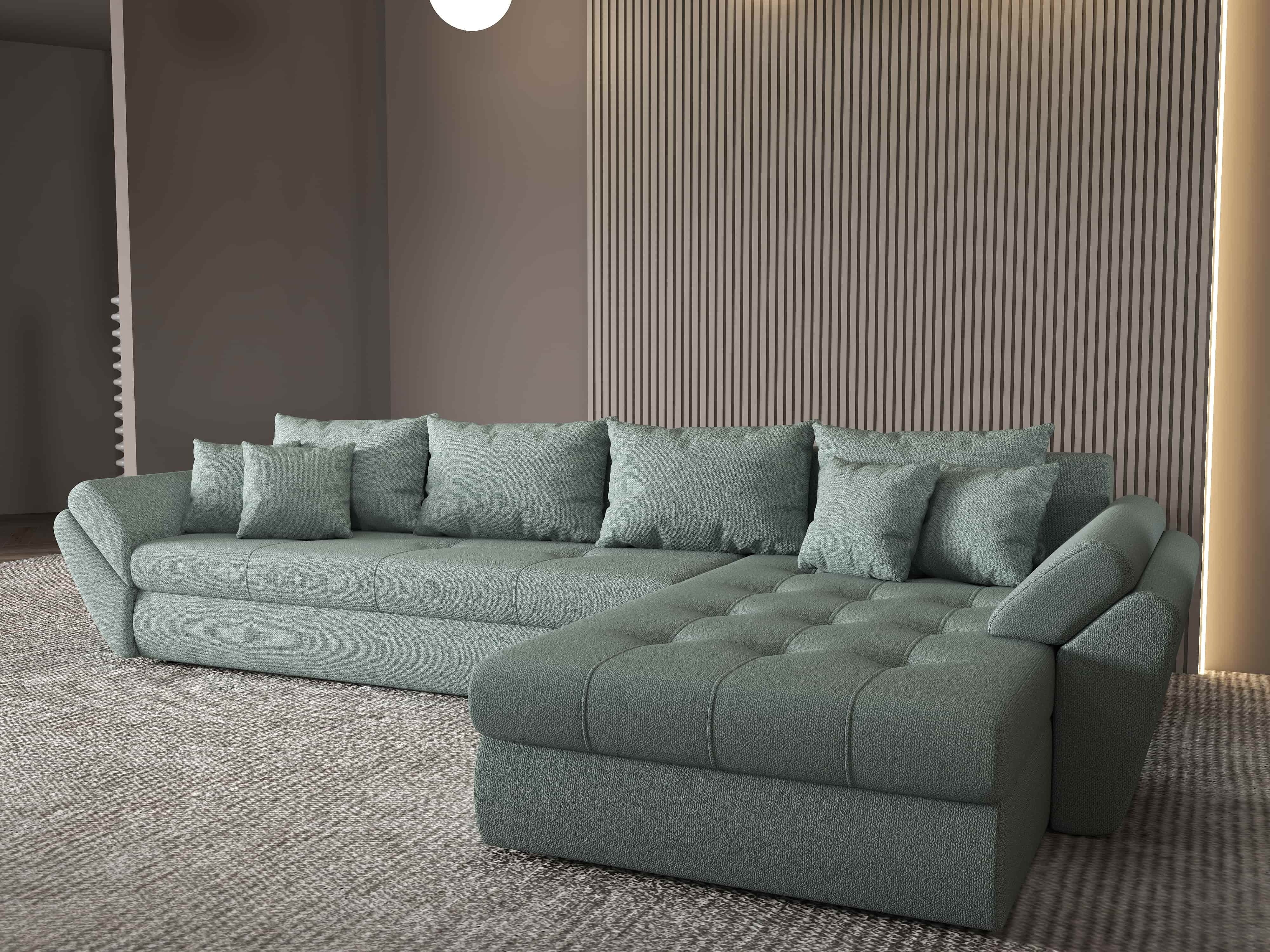 Colțar extensibil dumonde cu ladă de depozitare si sezut confortabil din spuma HR, Loana XL Enjoy Mint II 335x185 cm Fabrica