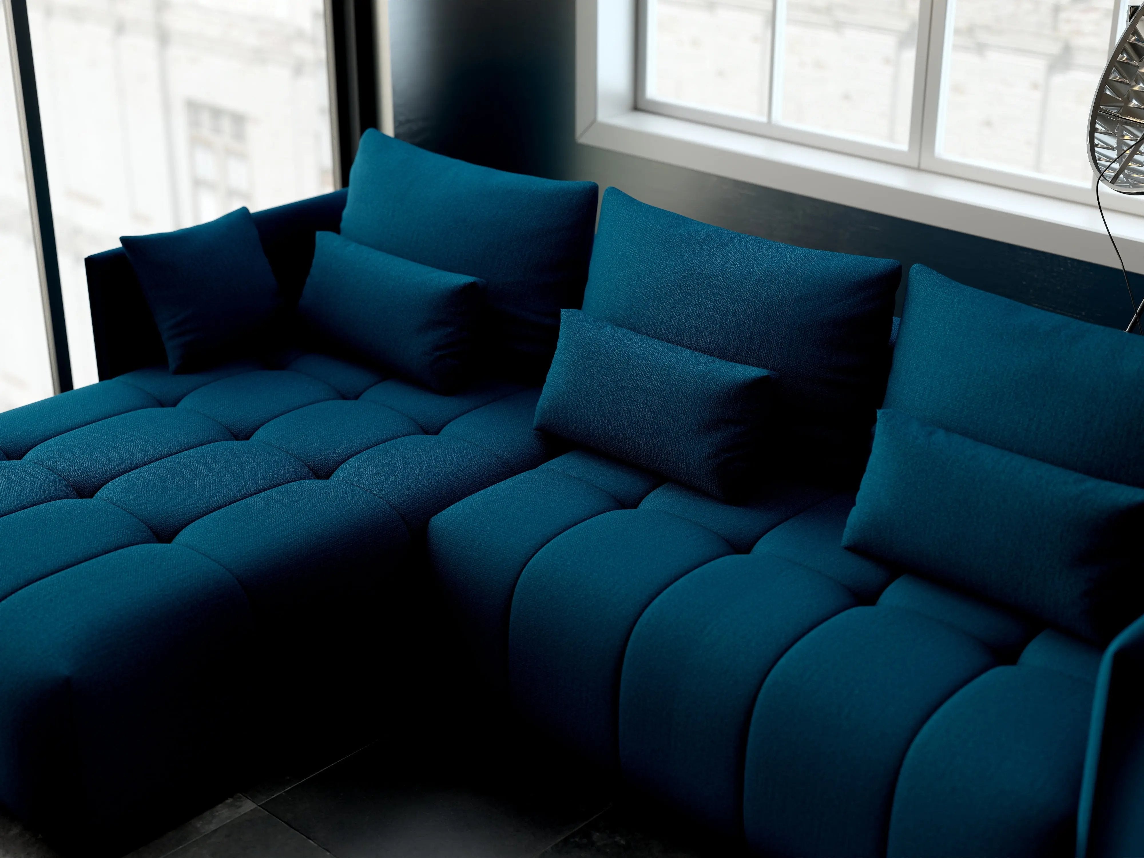 Colțar extensibil dumonde cu ladă de depozitare si sezut confortabil din spuma HR, Malta Enjoy Petrol 235x185 cm Fabrica