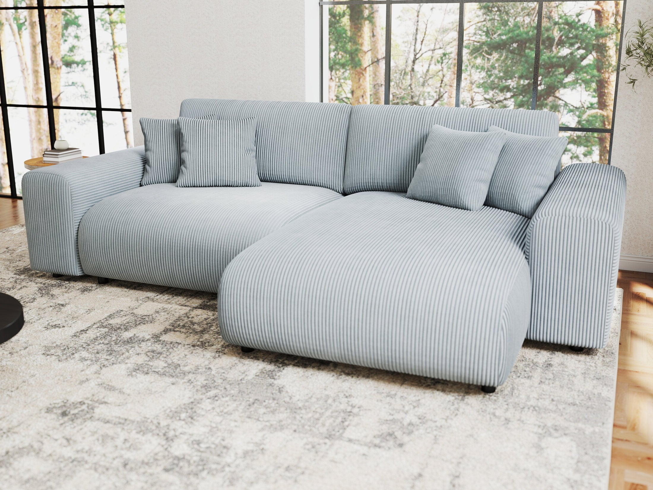 Colțar extensibil dumonde cu ladă de depozitare si sezut confortabil din spuma HR, Sarina Zoom Gri Mint 255x168 cm II