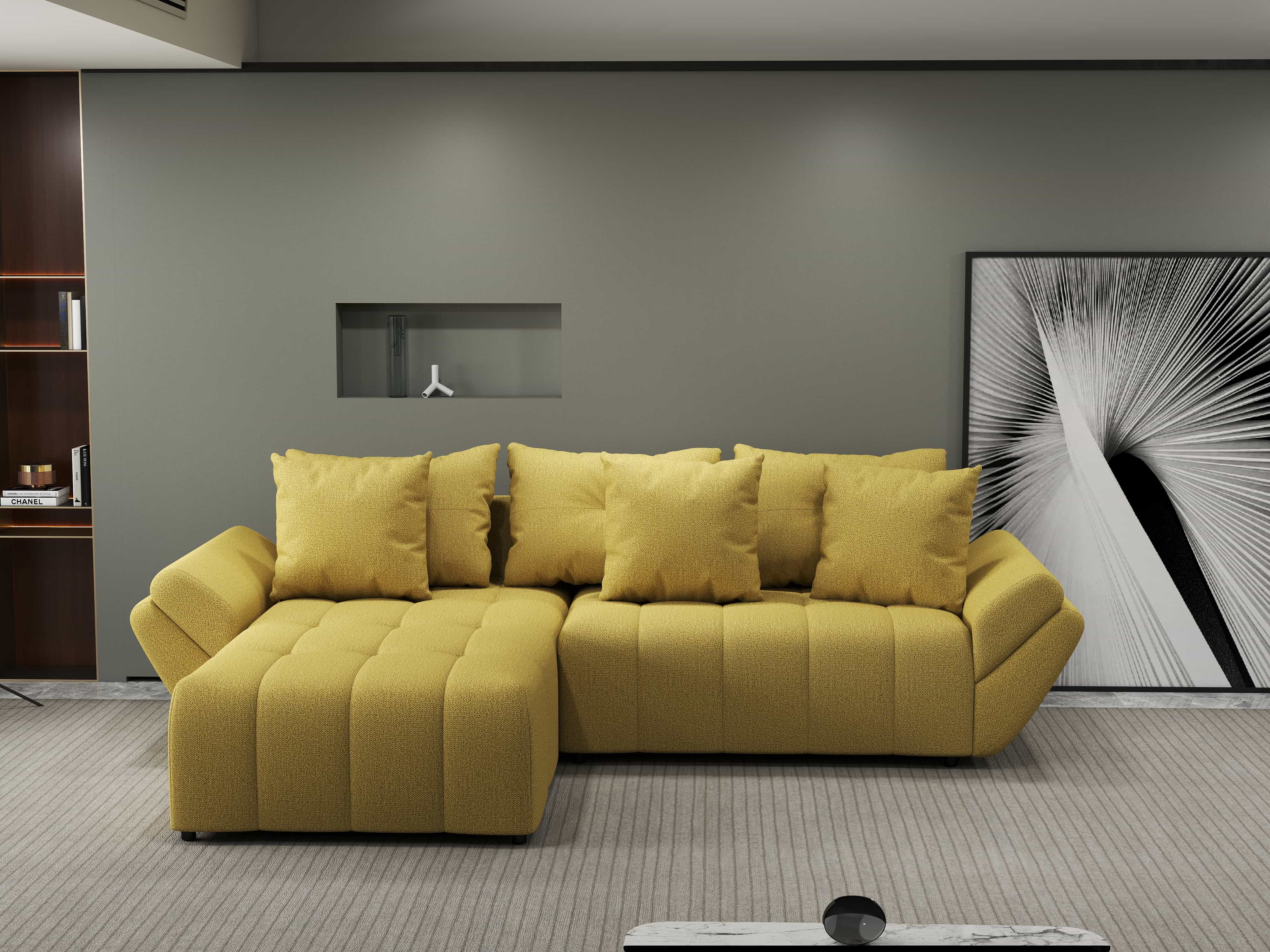 Colțar extensibil dumonde cu ladă de depozitare si sezut confortabil din spuma HR, Berlin Enjoy Melon 280x185 cm Fabrica