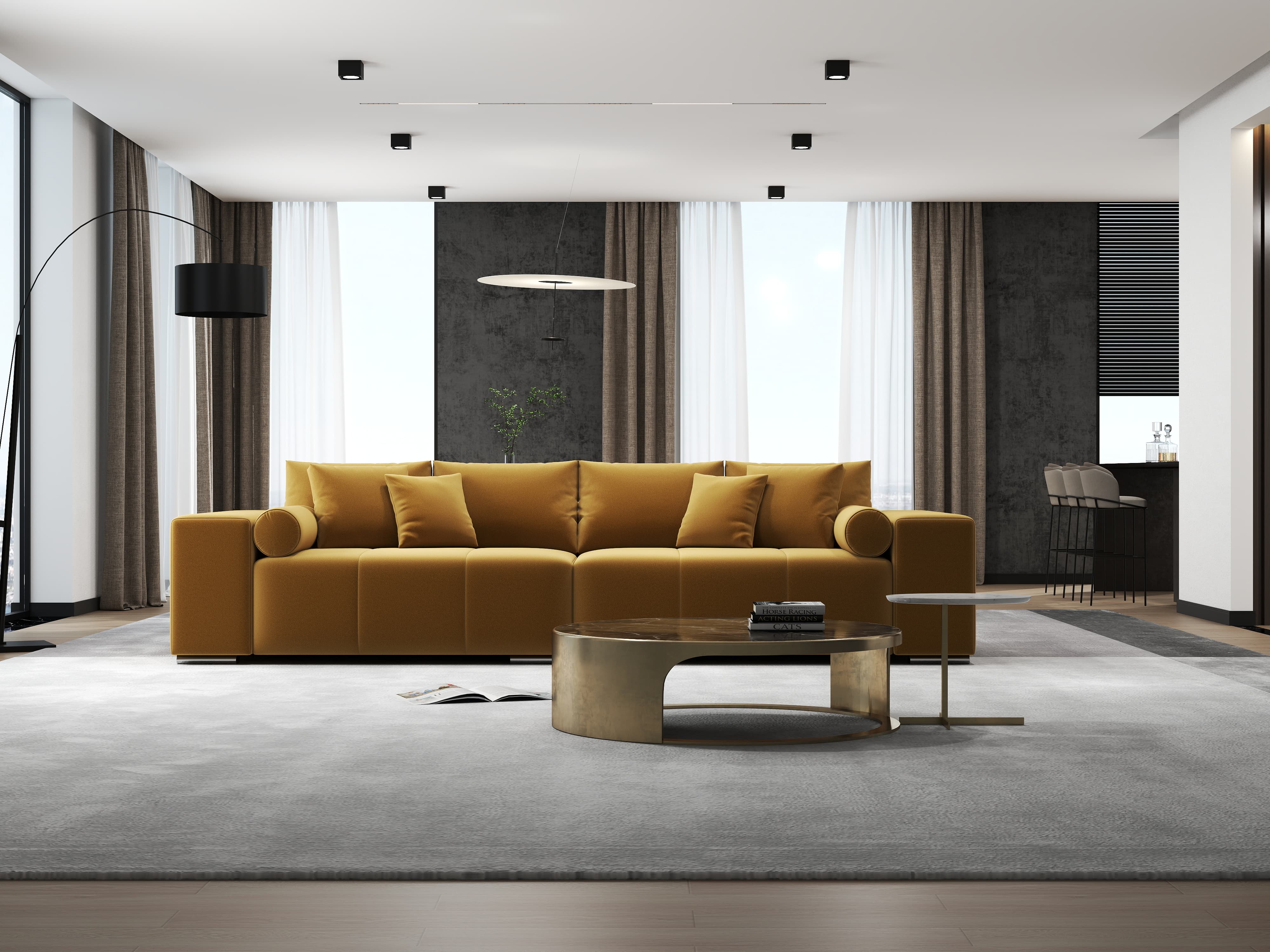 Canapea extensibilă dumonde cu ladă de depozitare si sezut confortabil din spuma HR, Marbela Royal Mustar XXL 295x100 cm fabrica