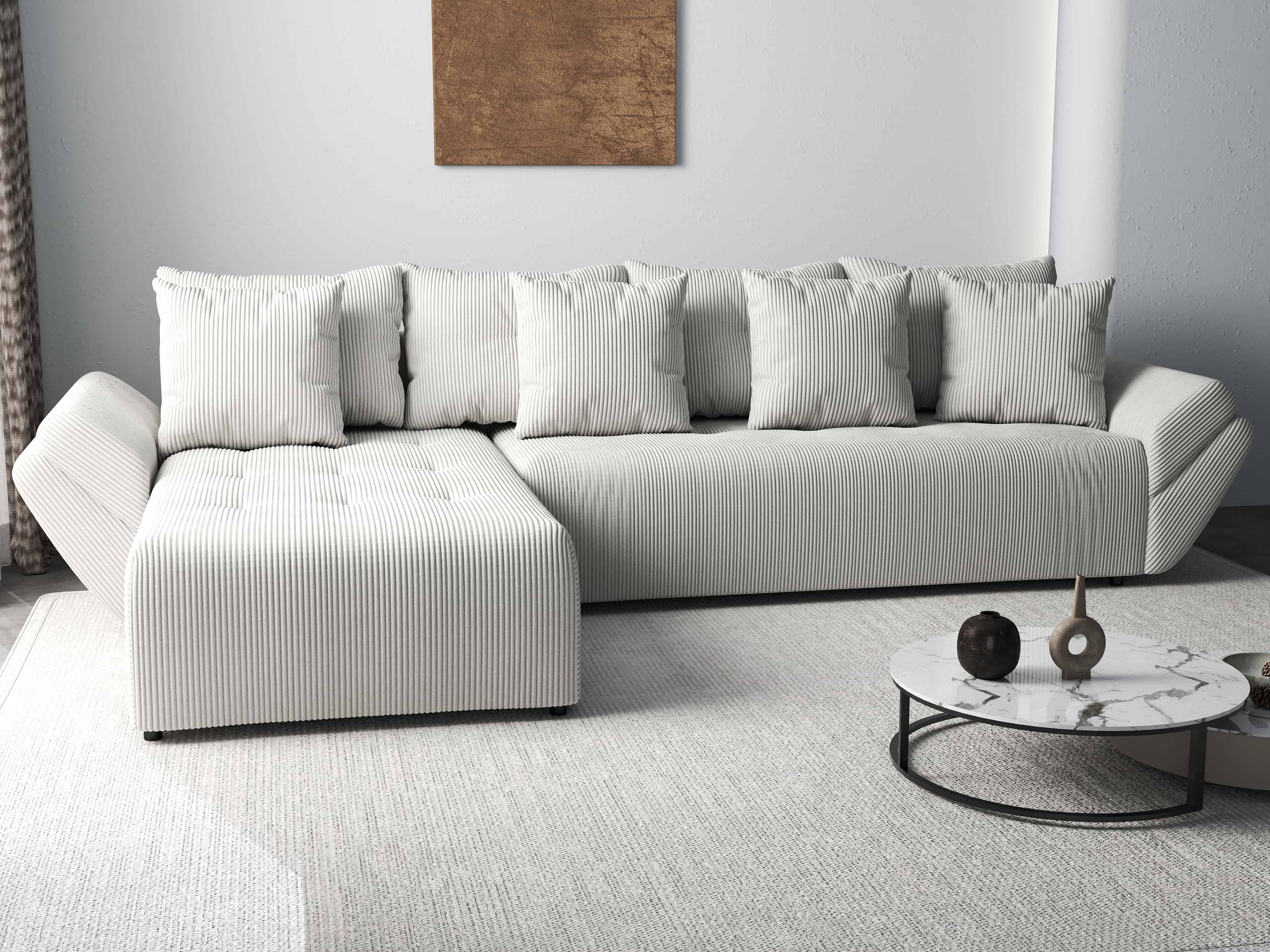 Colțar extensibil dumonde cu ladă de depozitare si sezut confortabil din spuma HR, Berlin XL Zoom Crem 350x185 cm Fabrica