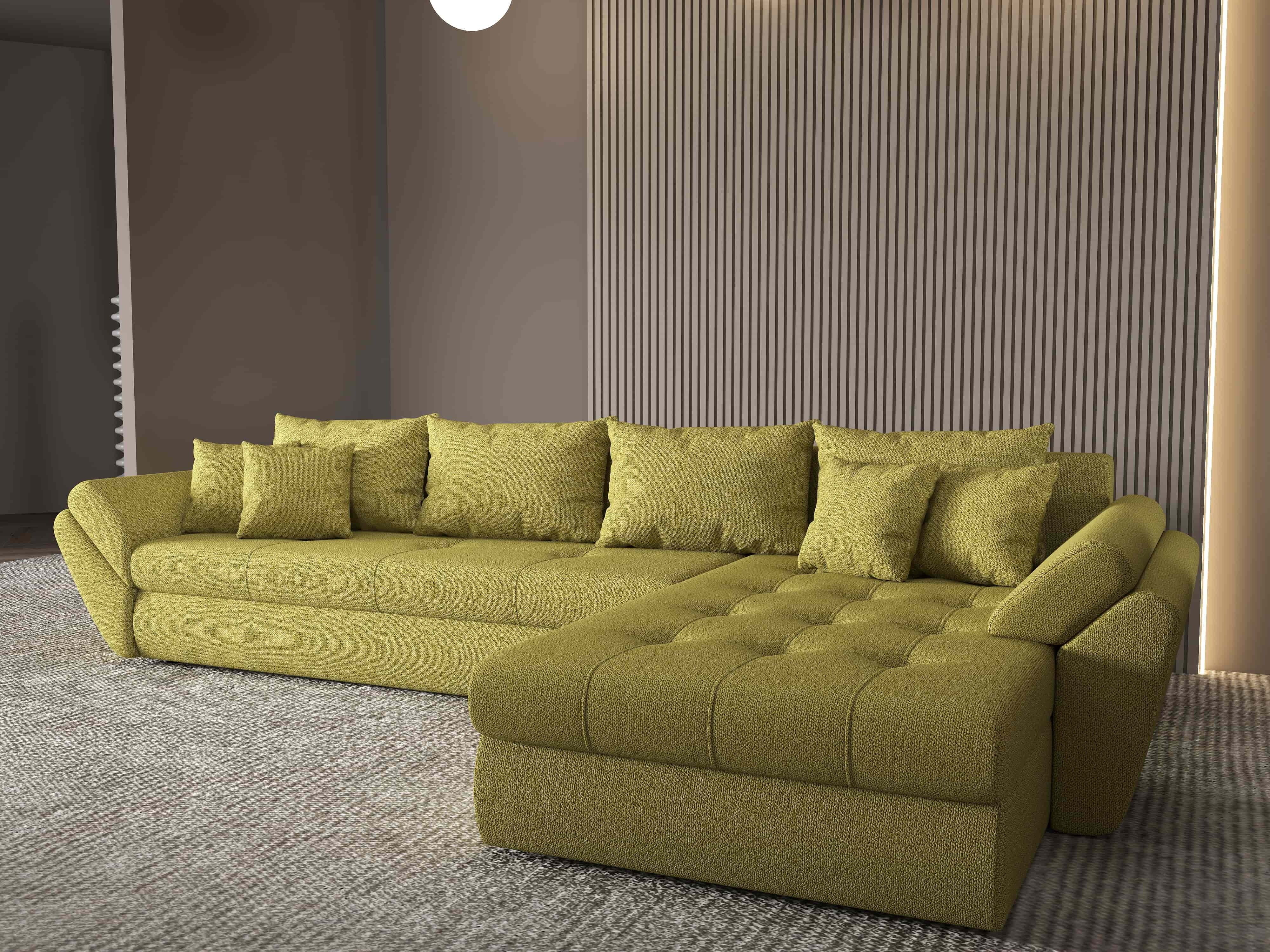 Colțar extensibil dumonde cu ladă de depozitare si sezut confortabil din spuma HR, Loana XL Enjoy Verde II 335x185 cm Fabrica