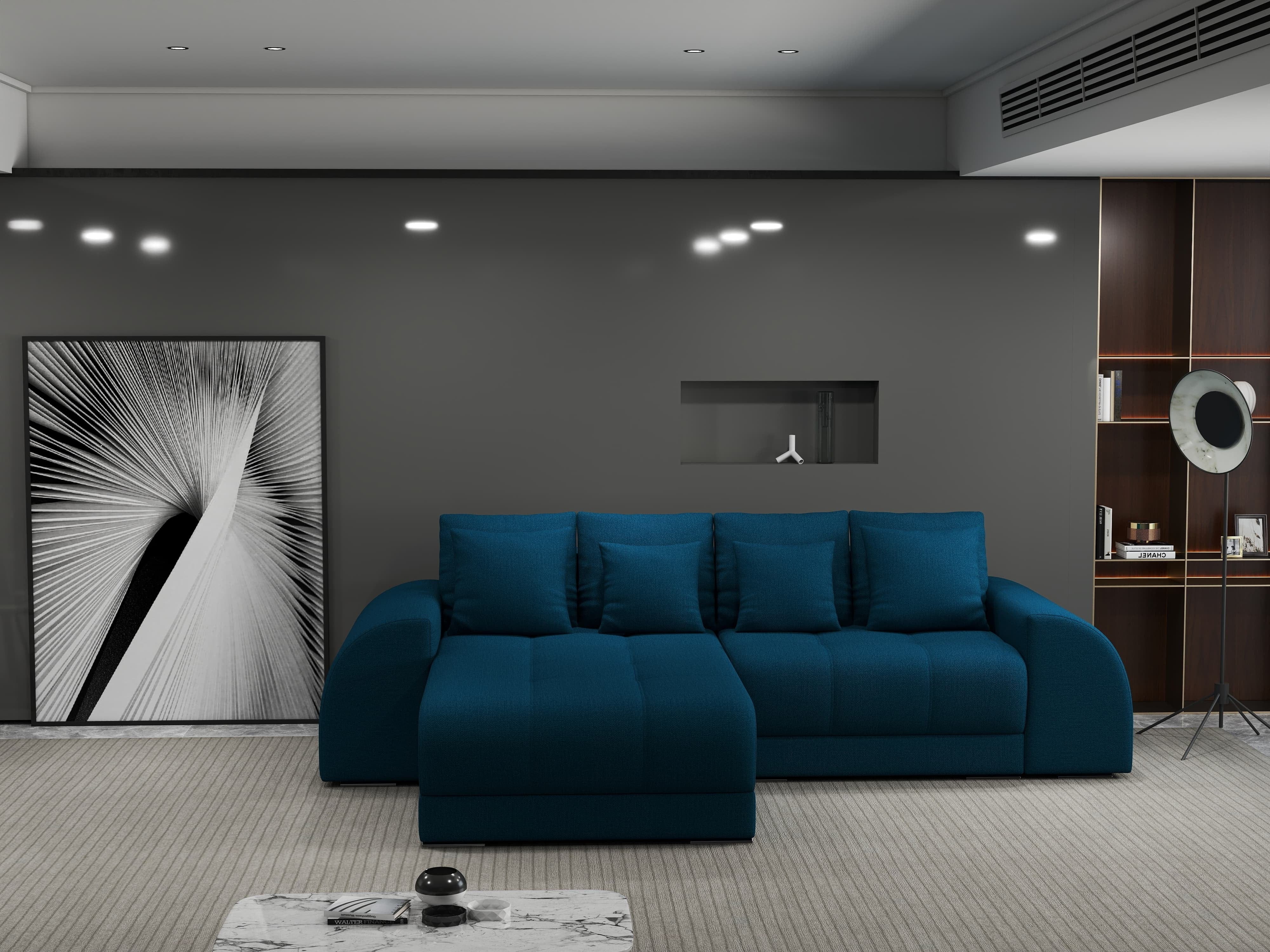 Colțar extensibil dumonde cu ladă de depozitare si sezut confortabil din spuma HR, Verona Enjoy Petrol 290x185 cm Fabrica