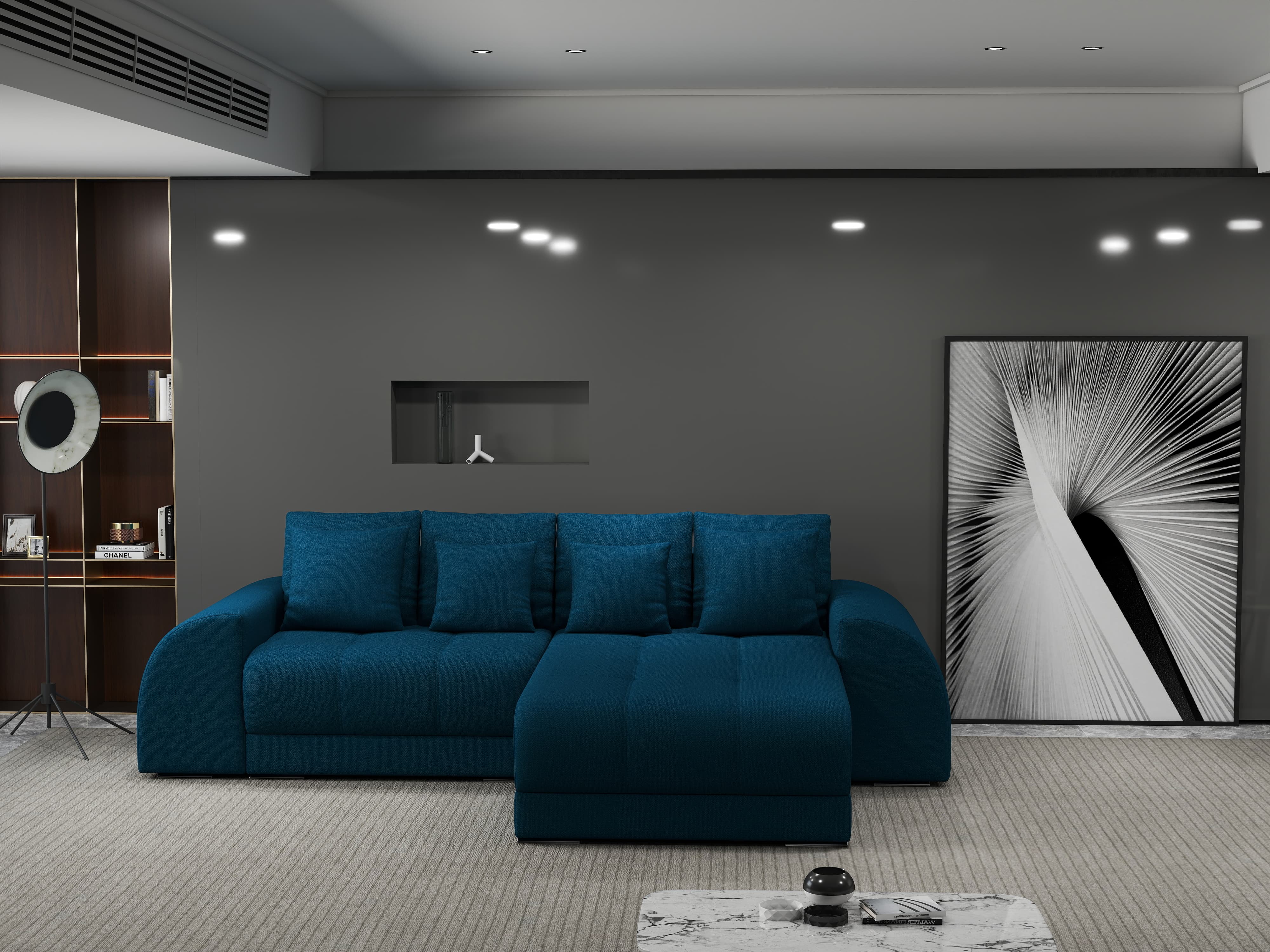 Colțar extensibil dumonde cu ladă de depozitare si sezut confortabil din spuma HR, Verona Enjoy Petrol II 290x185 cm Fabrica