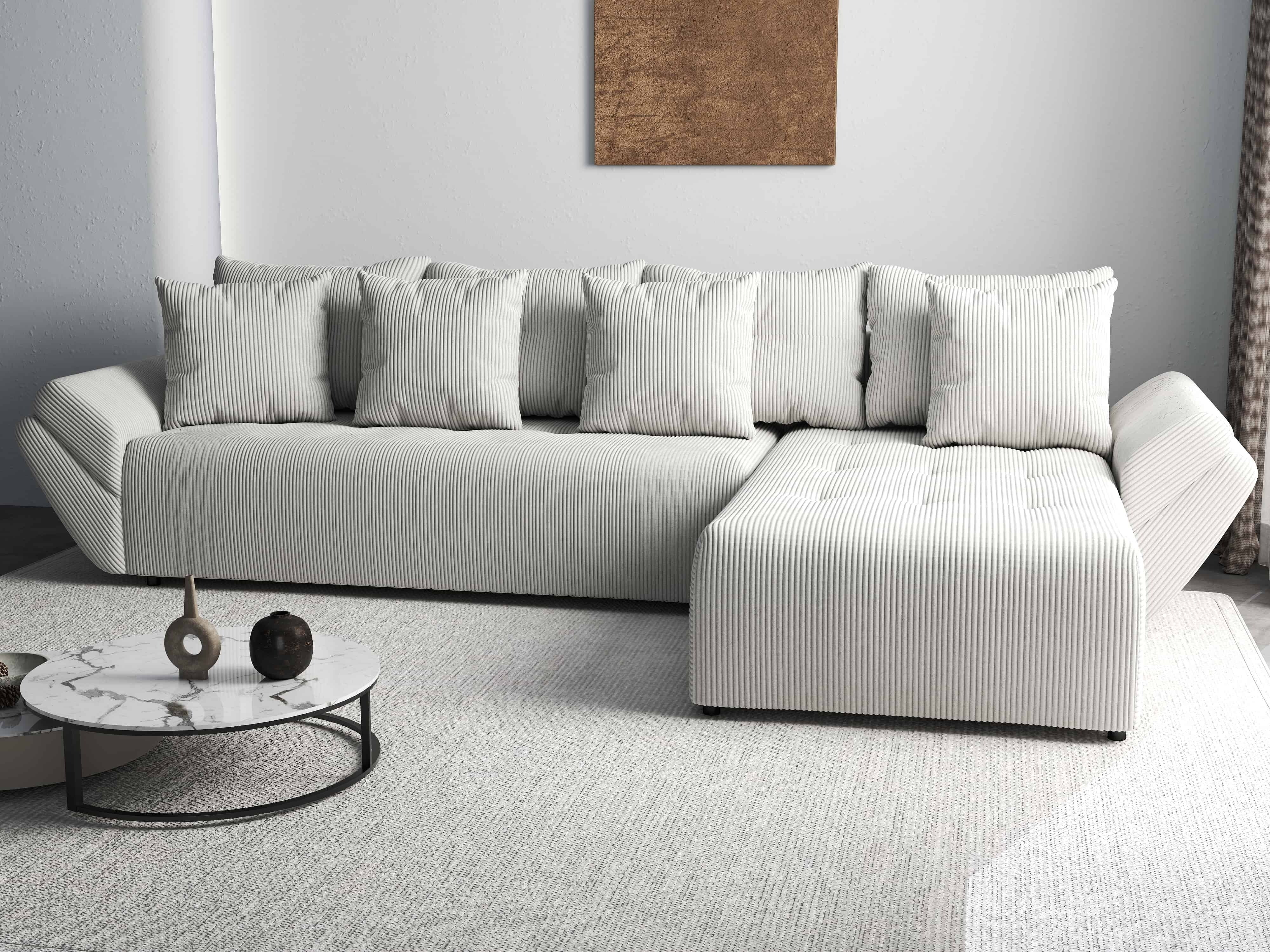 Colțar extensibil dumonde cu ladă de depozitare si sezut confortabil din spuma HR, Berlin XL Zoom Crem 350x185 cm II Fabrica