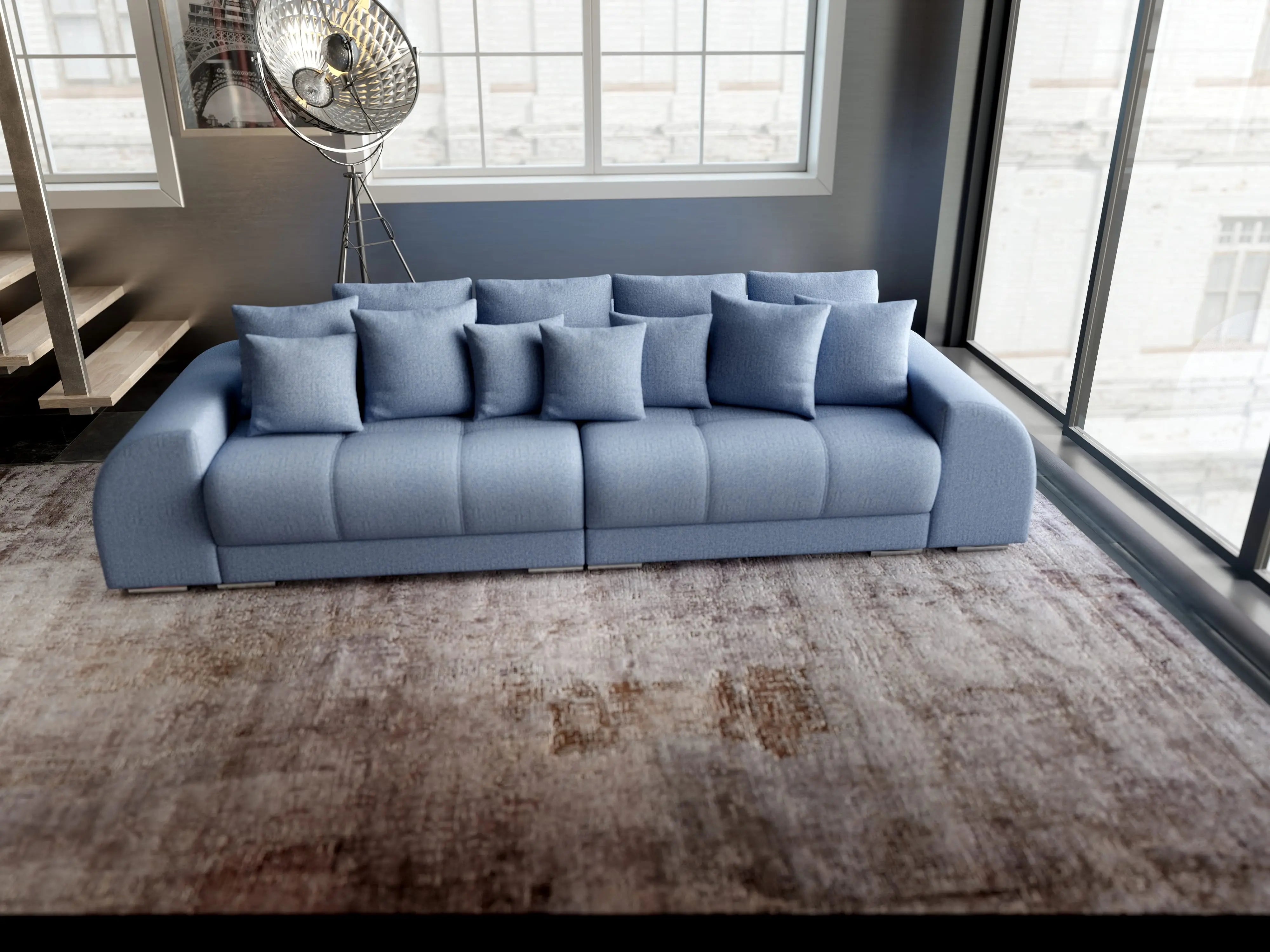 Canapea extensibilă dumonde cu 2 lăzi de depozitare si sezut confortabil din spuma HR, Big Sofa Verona Blue 310x100 cm Fabrica