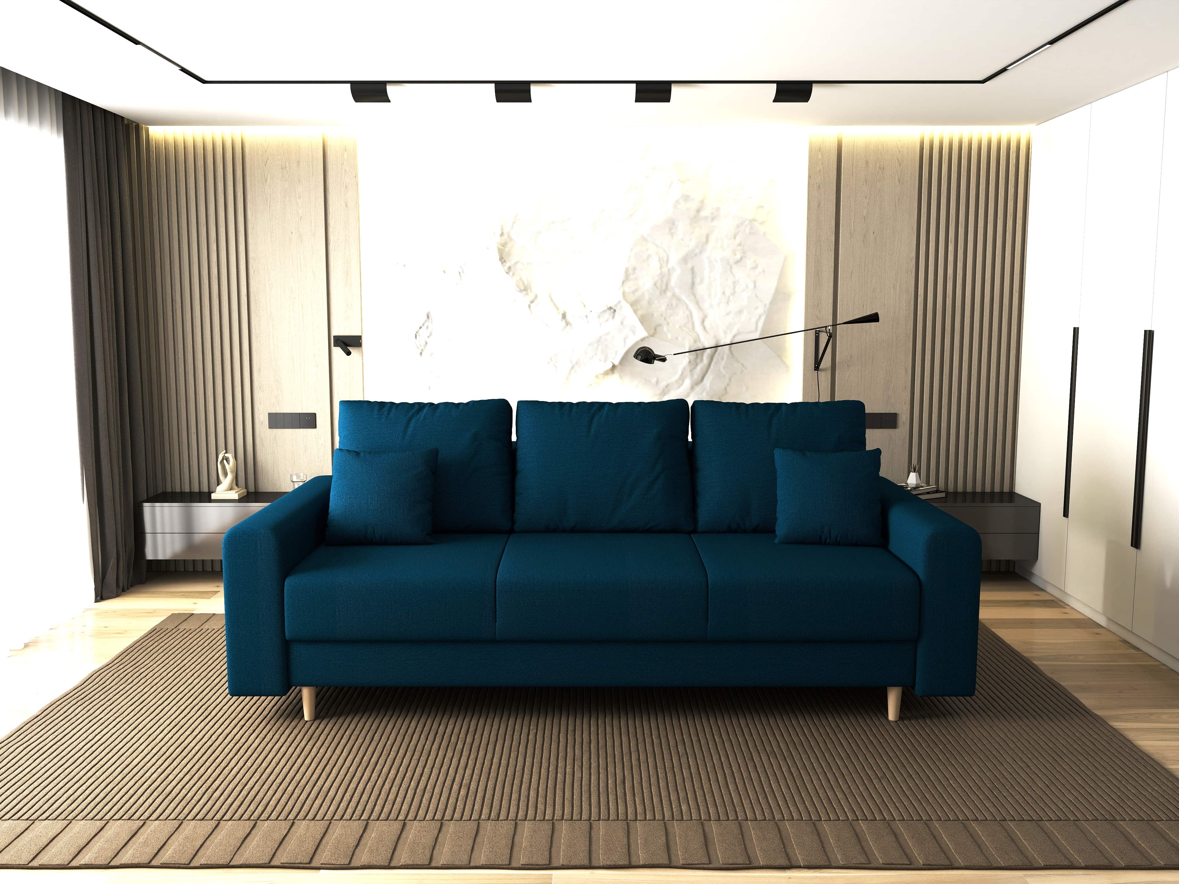 Canapea extensibilă dumonde cu ladă de depozitare si sezut confortabil din spuma HR, Kronos Enjoy Petrol 210x100 cm fabrica