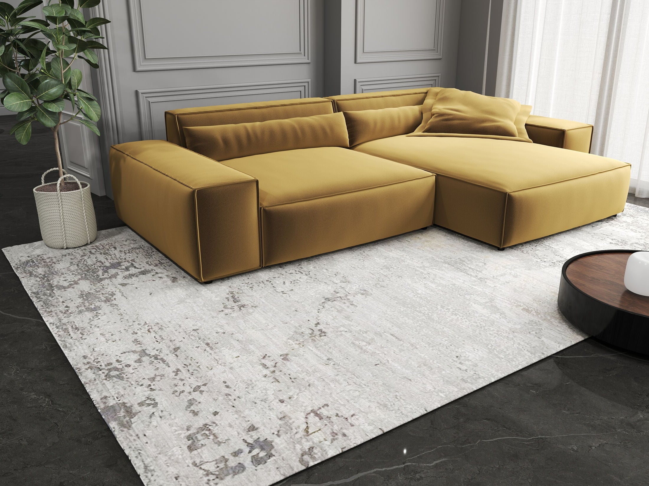 Colțar dumonde cu șezut confortabil din spumă HR, Marvelo Royal Mustar 264x175 cm II