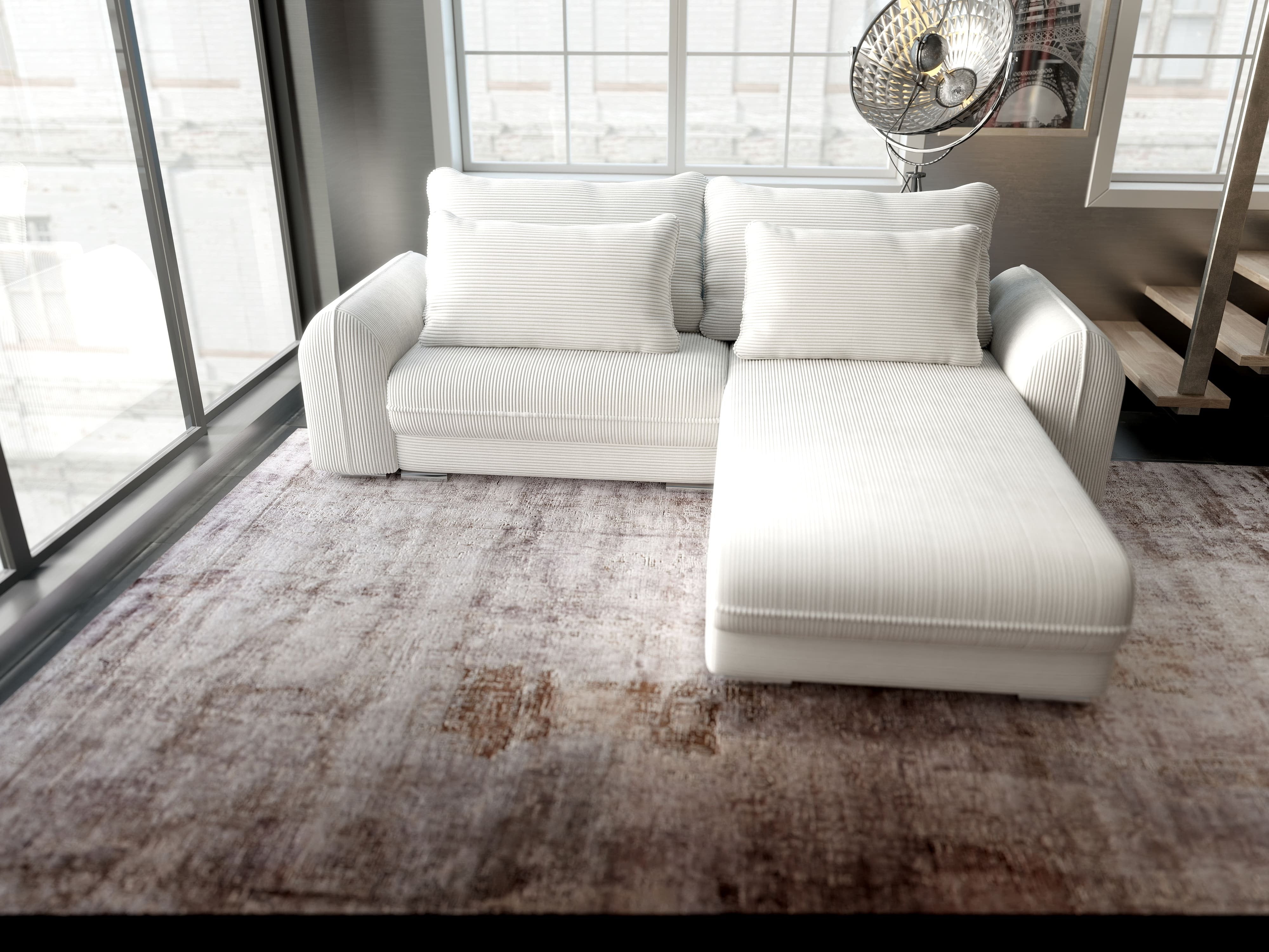 Colțar extensibil dumonde cu ladă de depozitare si sezut confortabil din spuma HR, Denver Zoom Crem 275x185 cm II Fabrica