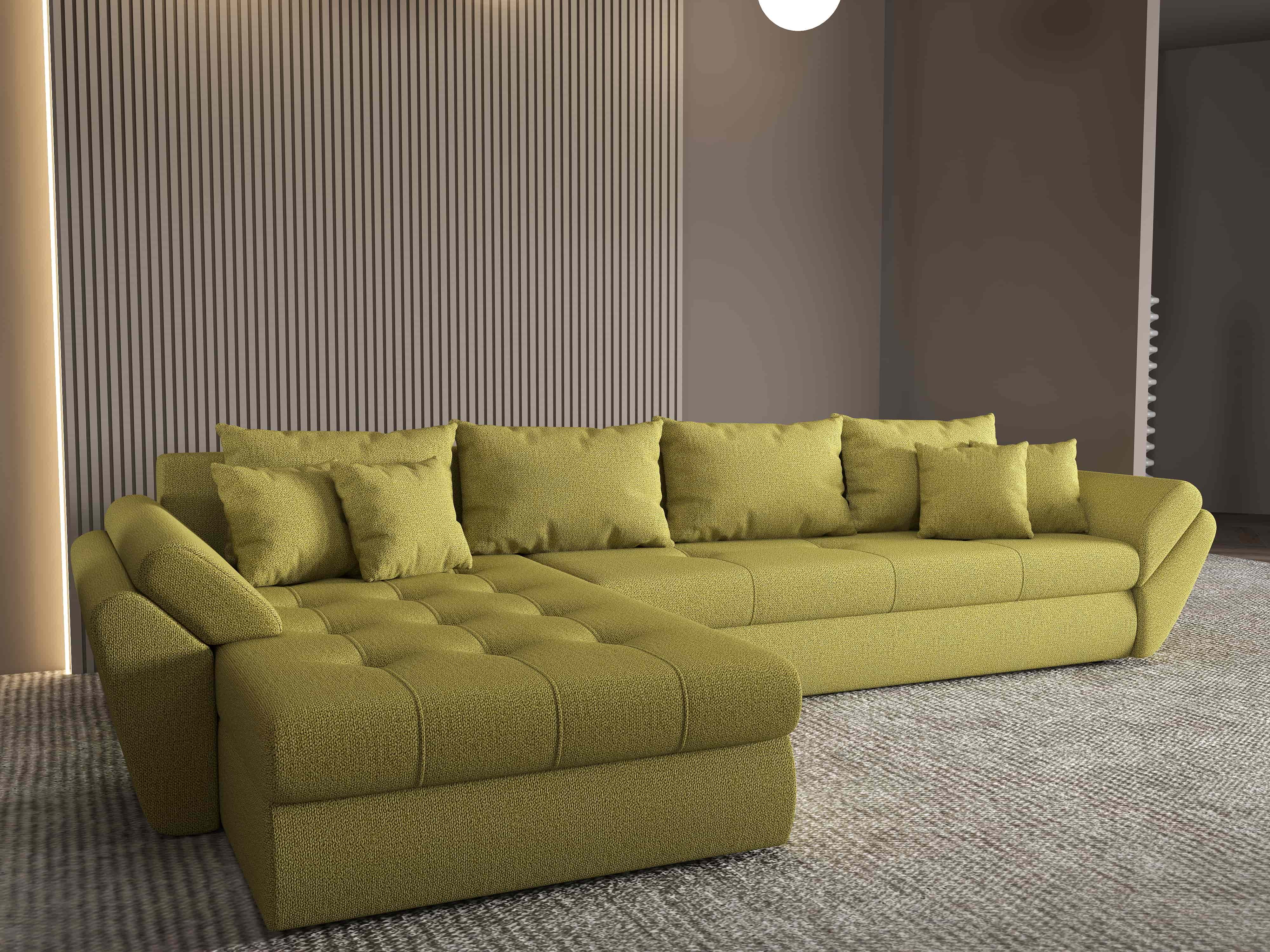 Colțar extensibil dumonde cu ladă de depozitare si sezut confortabil din spuma HR, Loana XL Enjoy Verde 335x185 cm Fabrica