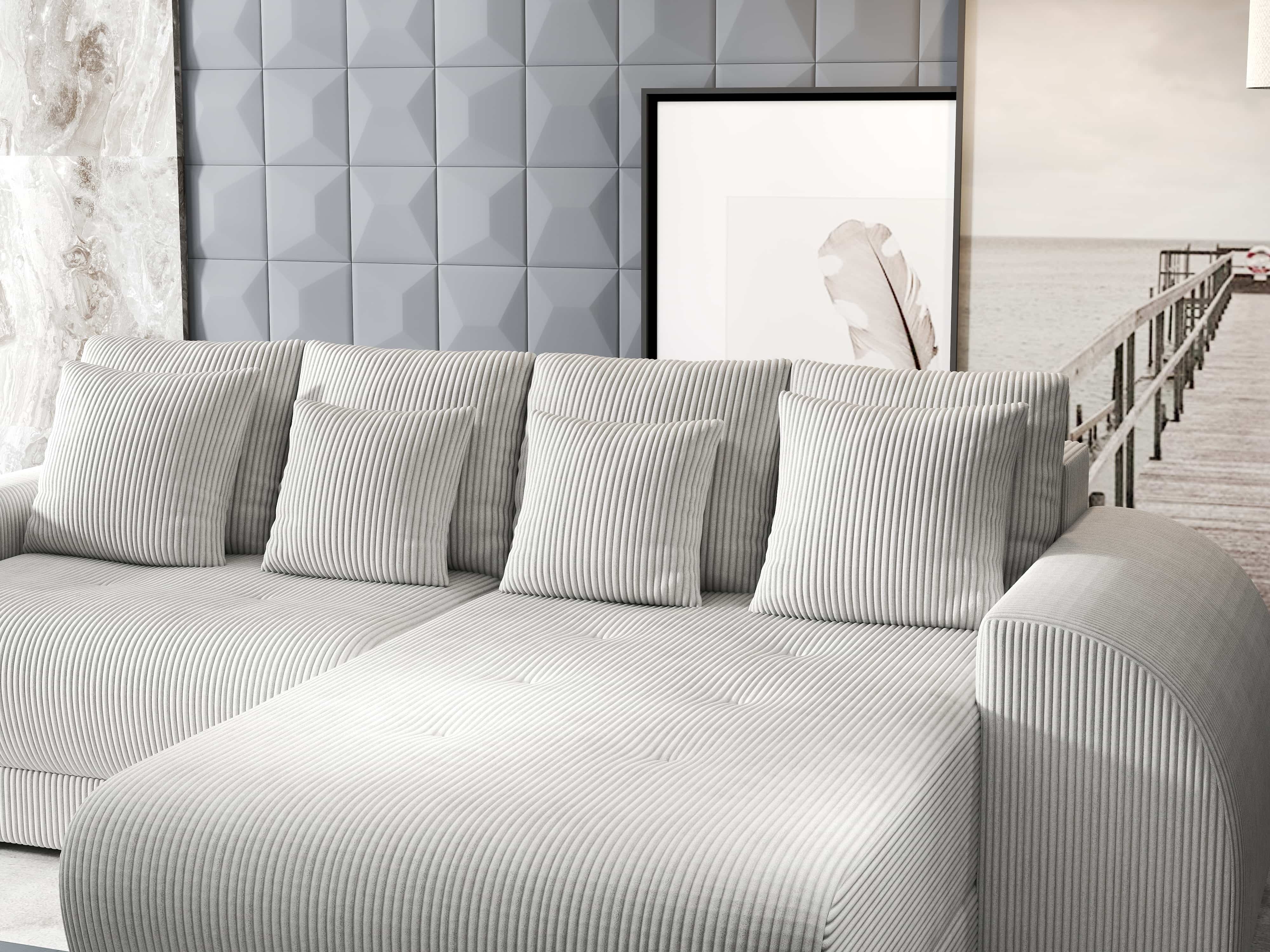 Colțar extensibil dumonde cu ladă de depozitare si sezut confortabil din spuma HR, Verona Zoom Crem II 290x185 cm Fabrica