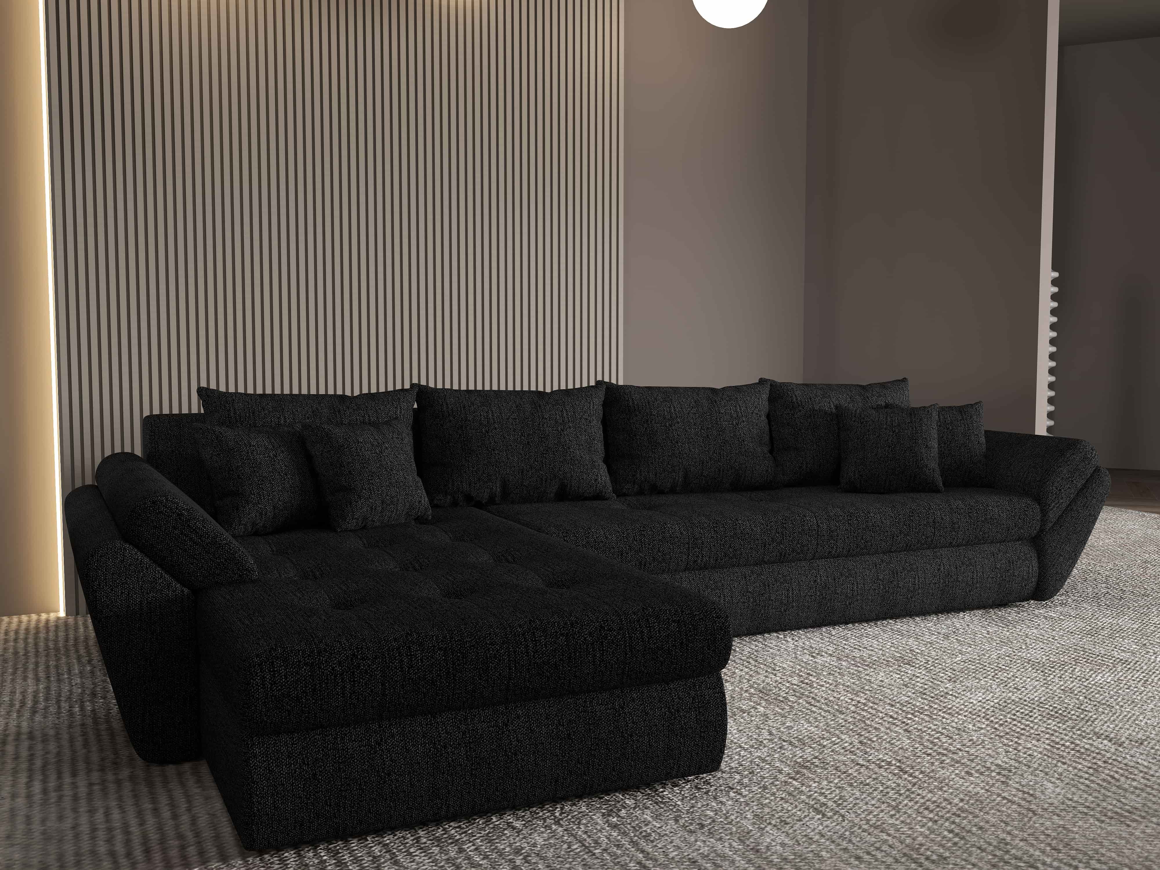 Colțar extensibil dumonde cu ladă de depozitare si sezut confortabil din spuma HR, Loana XL Enjoy Negru 335x185 cm Fabrica