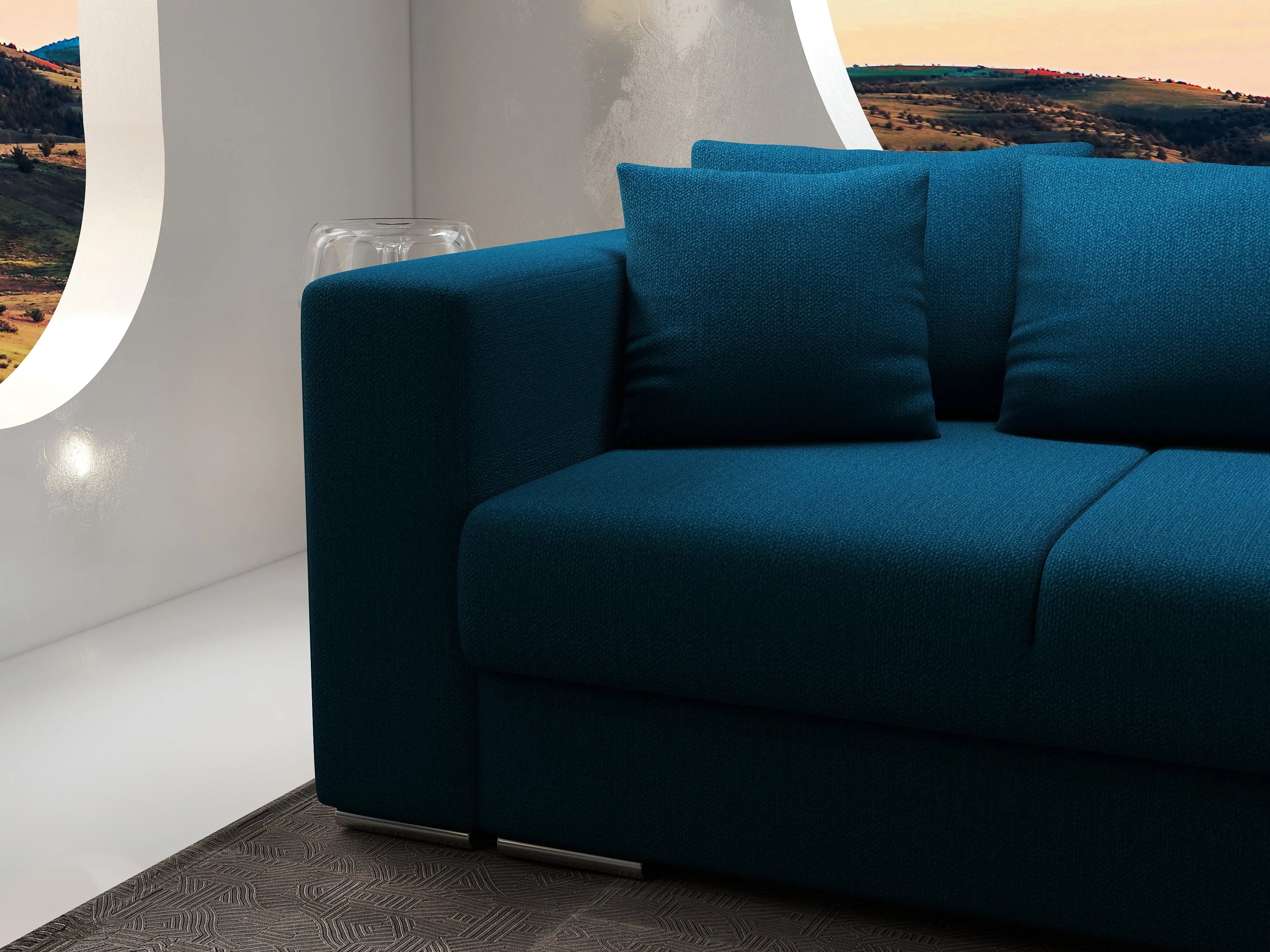 Canapea extensibilă dumonde cu ladă de depozitare si sezut confortabil din spuma HR, Gloria Green Petrol Lux 240x100 cm Fabrica