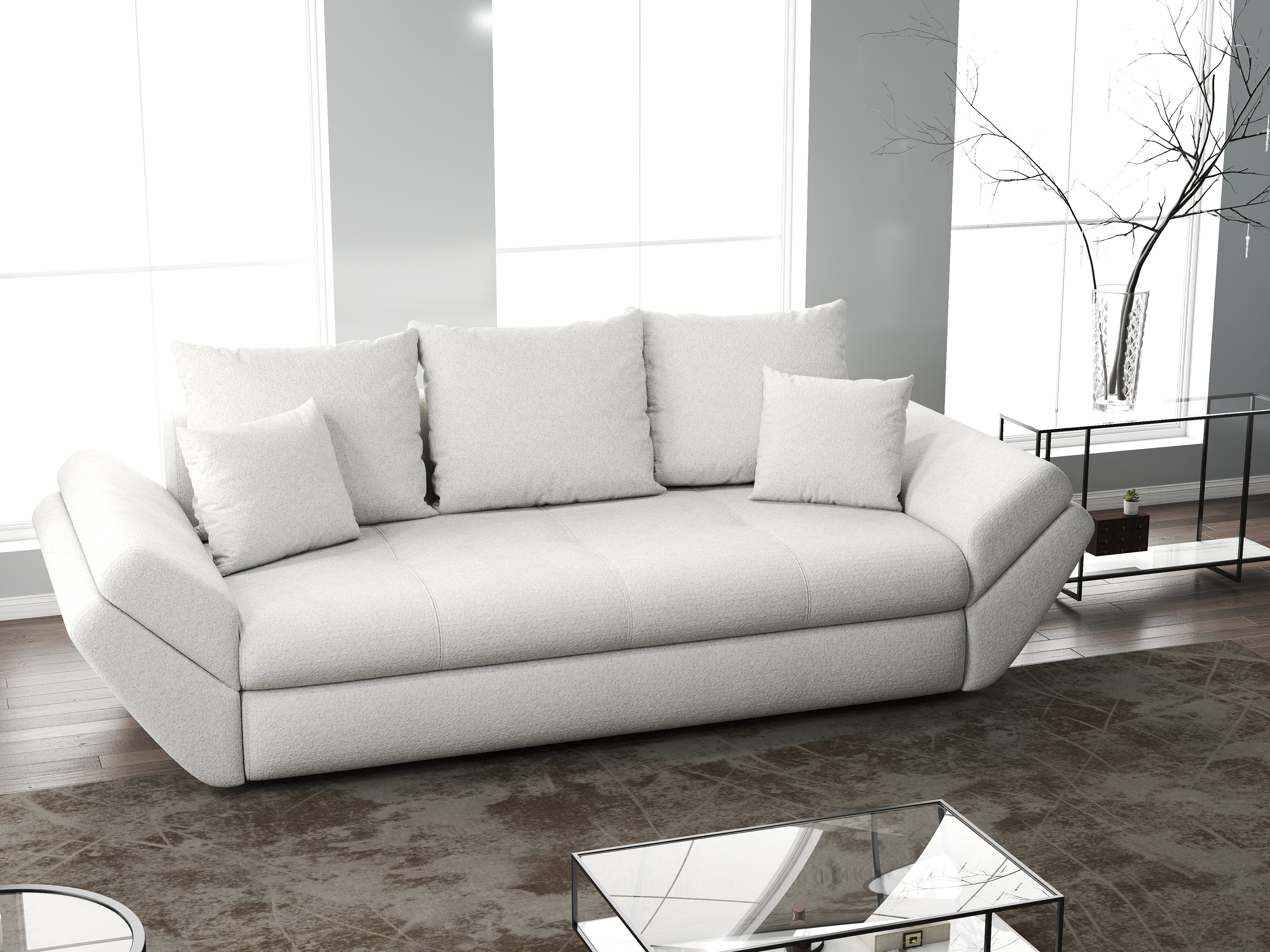 Canapea extensibilă dumonde cu ladă de depozitare si sezut confortabil din spuma HR, Loana Euphoria Ivory 250x100 cm Fabrica