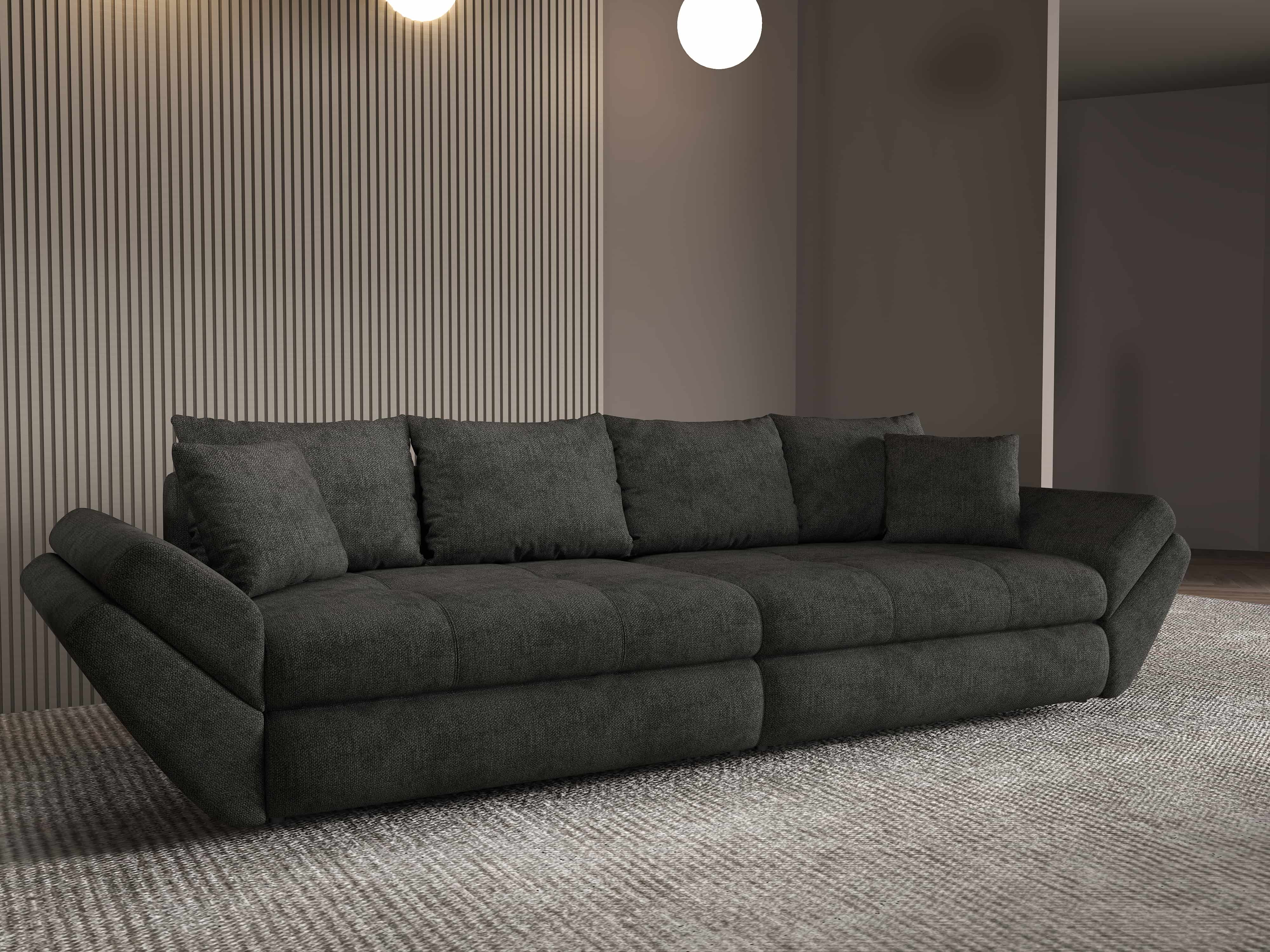 Canapea extensibilă dumonde cu ladă de depozitare si sezut confortabil din spuma HR, Loana Enjoy Negru 300x100 cm Fabrica