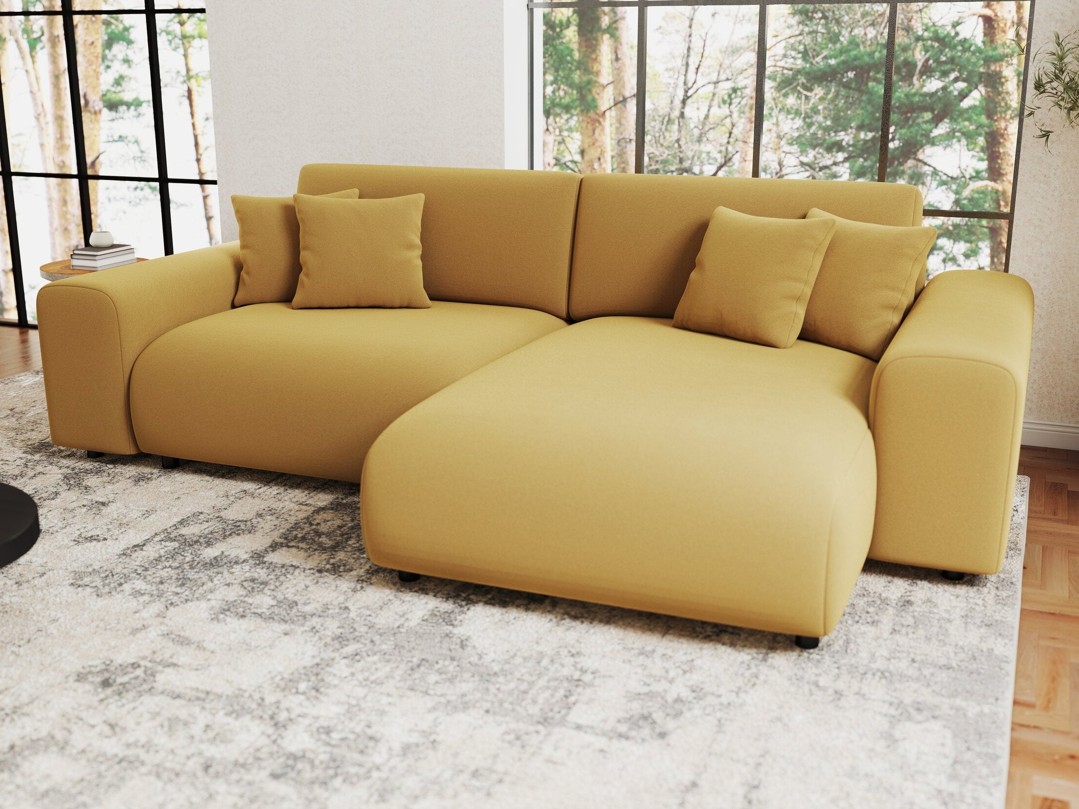 Colțar extensibil dumonde cu ladă de depozitare si sezut confortabil din spuma HR, Sarina Royal Mustar 255x168 cm II