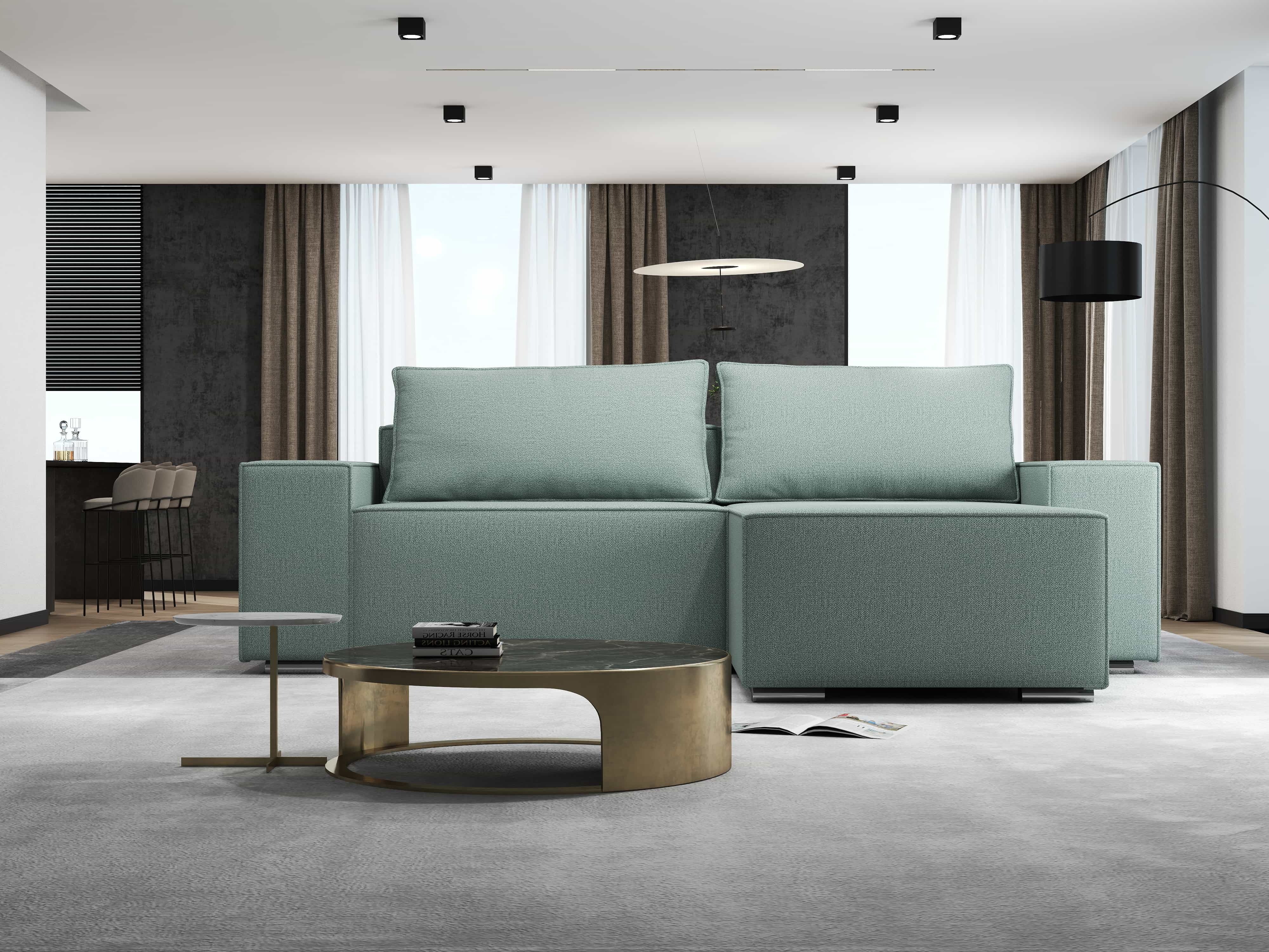 Colțar extensibil dumonde cu ladă de depozitare si sezut confortabil din spuma HR, Dream Enjoy Mint 290x185 cm II Fabrica