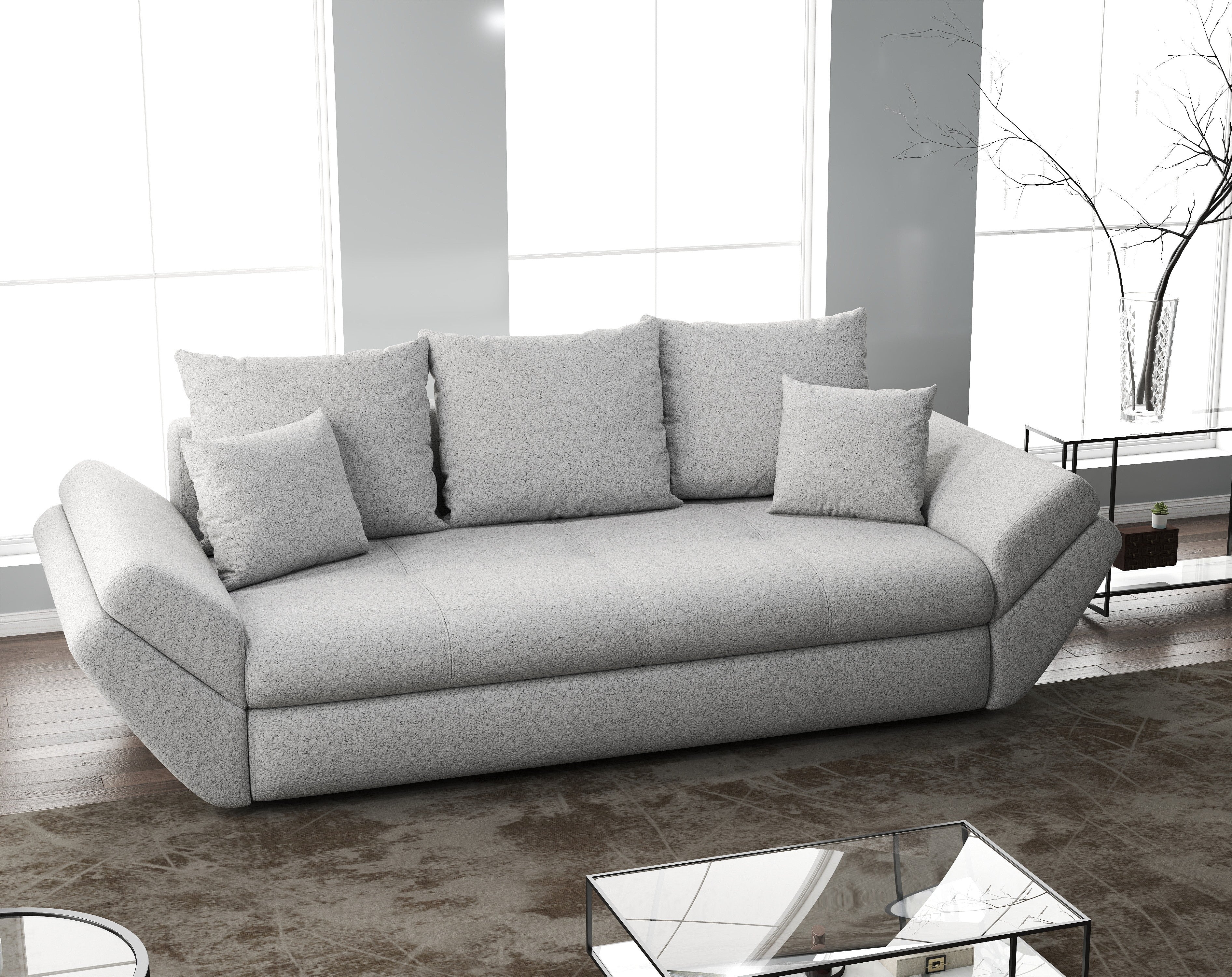 Canapea extensibilă dumonde cu ladă de depozitare si sezut confortabil din spuma HR, Loana Euphoria Dove 250x100 cm Fabrica