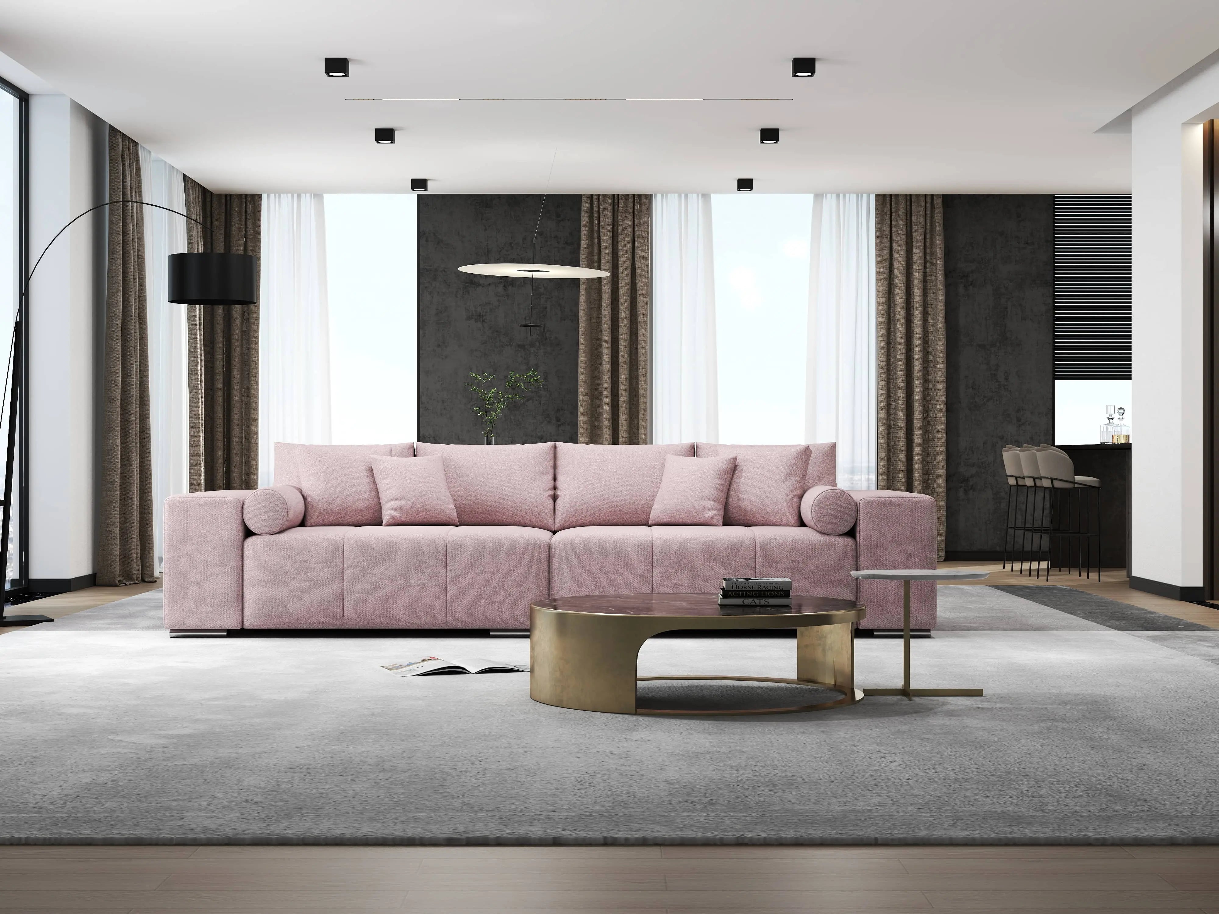 Canapea extensibilă dumonde cu ladă de depozitare si sezut confortabil din spuma HR, Marbela Pink XXL 295x100 cm Fabrica