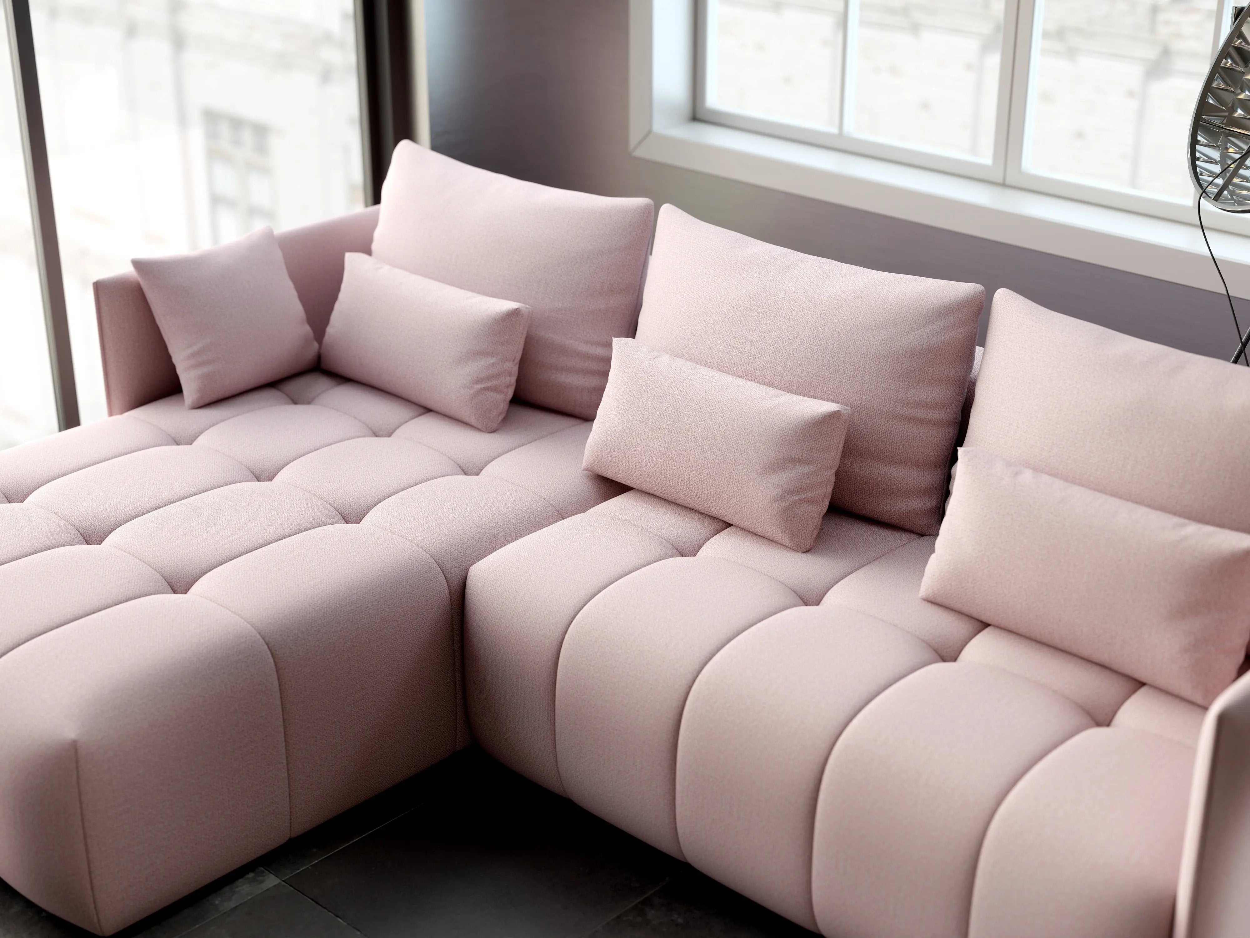 Colțar extensibil dumonde cu ladă de depozitare si sezut confortabil din spuma HR, Malta Enjoy Flamingo 235x185 cm Fabrica