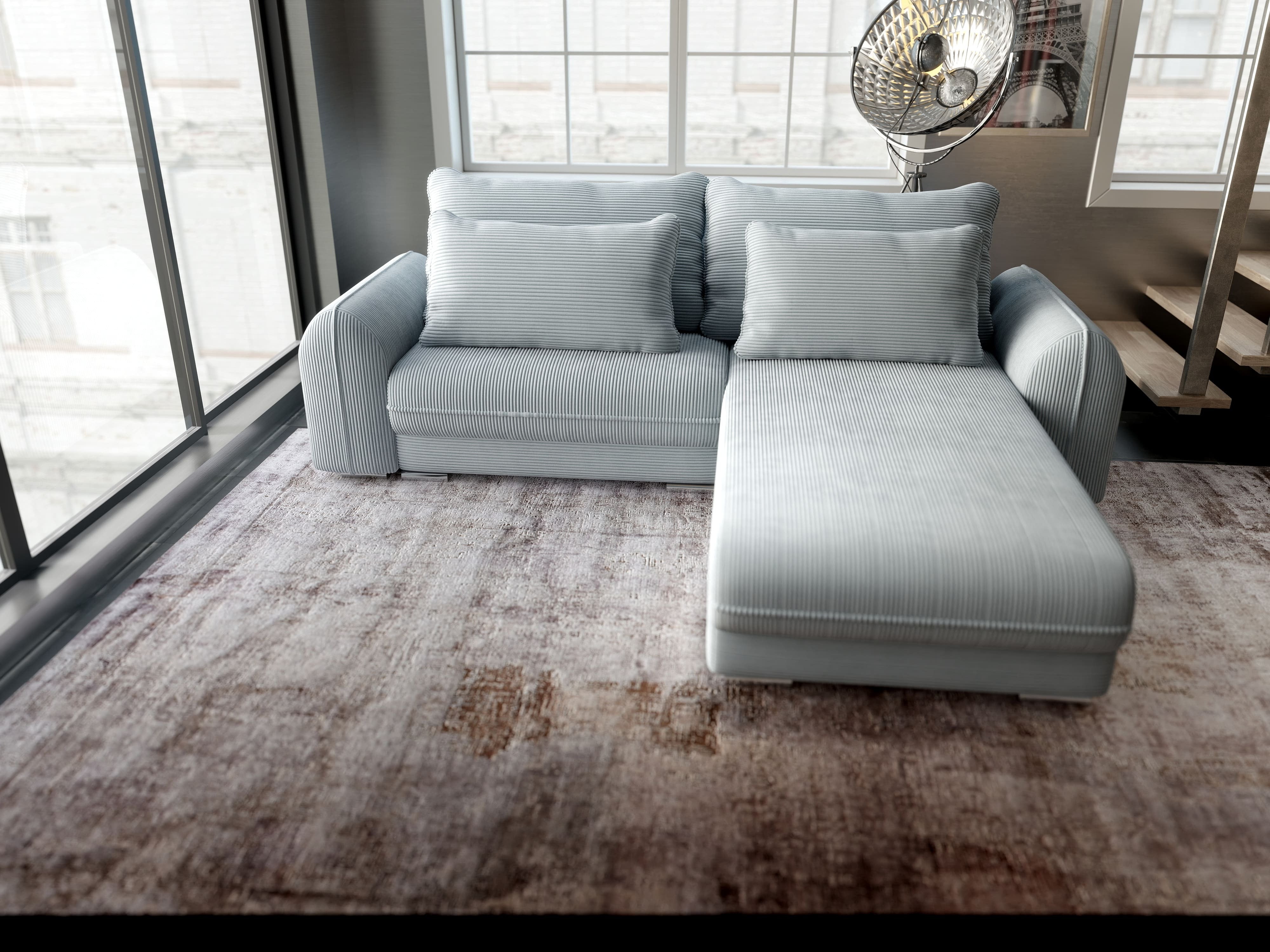 Colțar extensibil dumonde cu ladă de depozitare si sezut confortabil din spuma HR, Denver Zoom Grey 275x185 cm II Fabrica