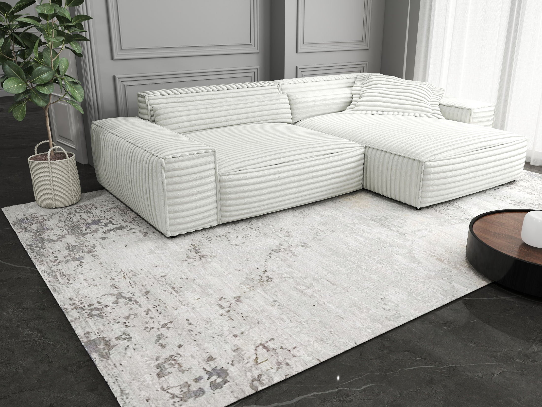 Colțar dumonde cu șezut confortabil din spumă HR, Marvelo Ambience Alb 264x175 cm II