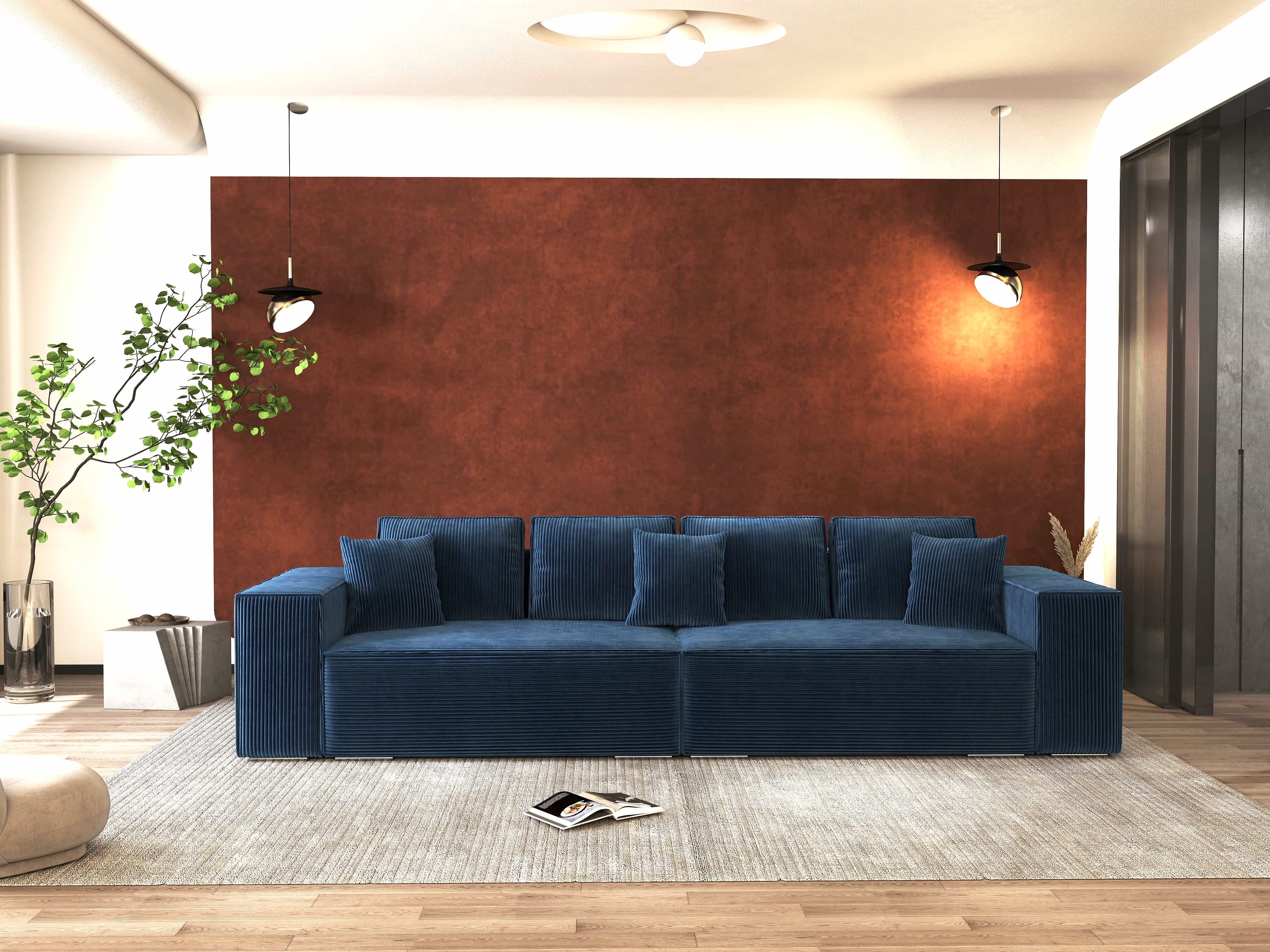 Canapea extensibilă dumonde cu ladă de depozitare si sezut confortabil din spuma HR, Dream Zoom Albastru 310x100 cm Fabrica