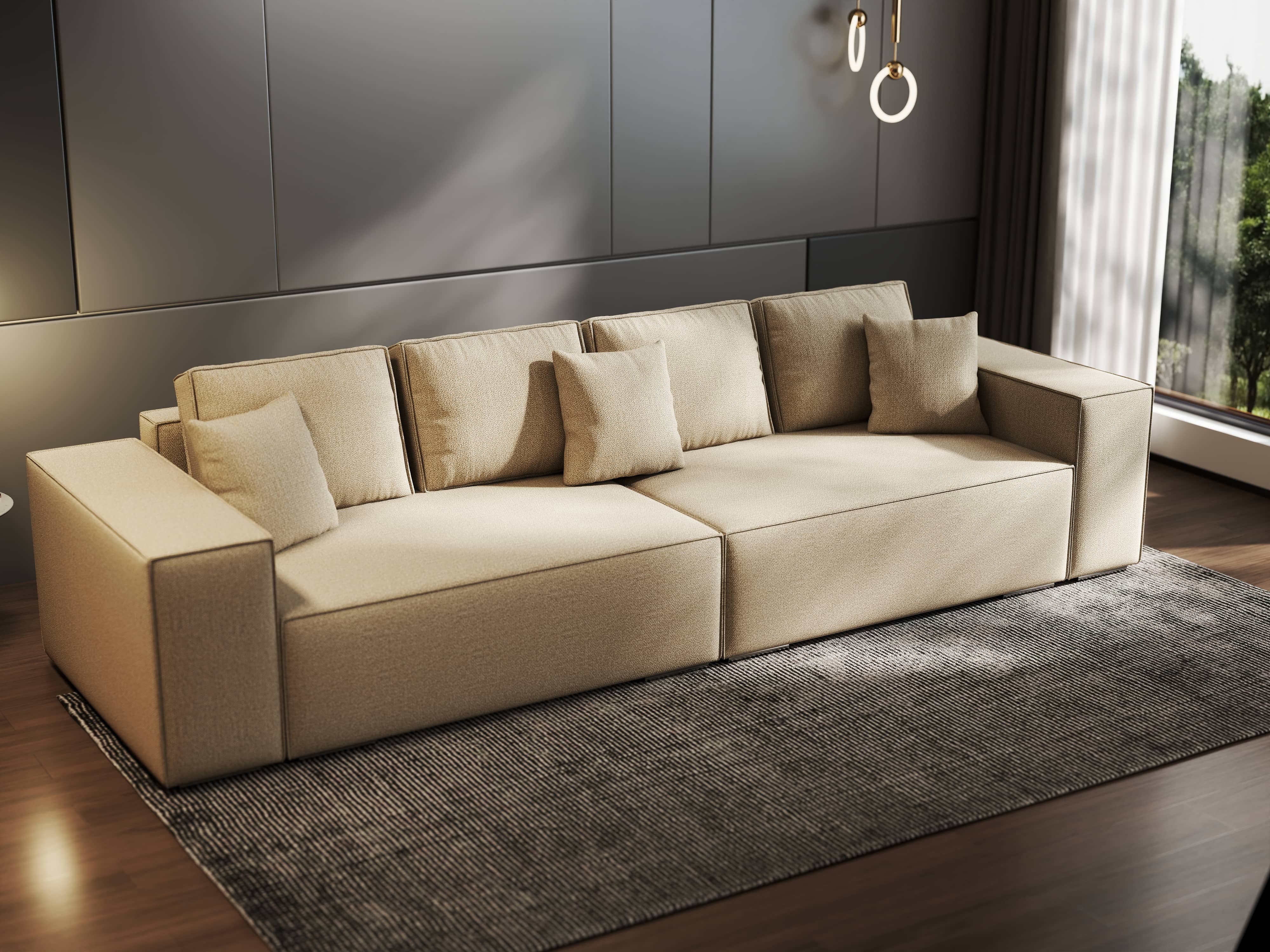 Canapea extensibilă dumonde cu ladă de depozitare si sezut confortabil din spuma HR, Dream Enjoy Camel 310x100 cm Fabrica