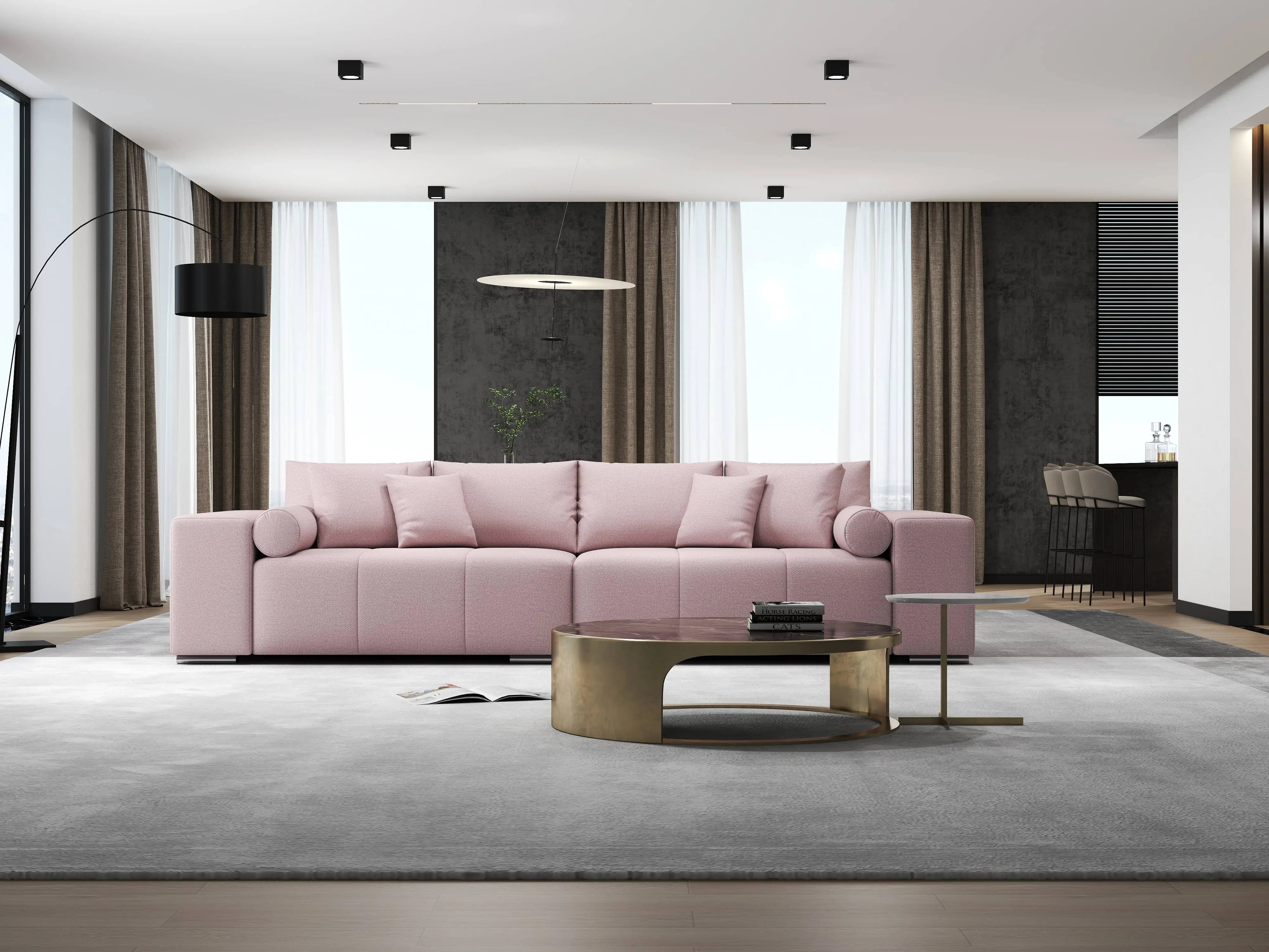 Canapea extensibilă dumonde cu ladă de depozitare si sezut confortabil din spuma HR, Marbela Pink XXL 295x100 cm Fabrica