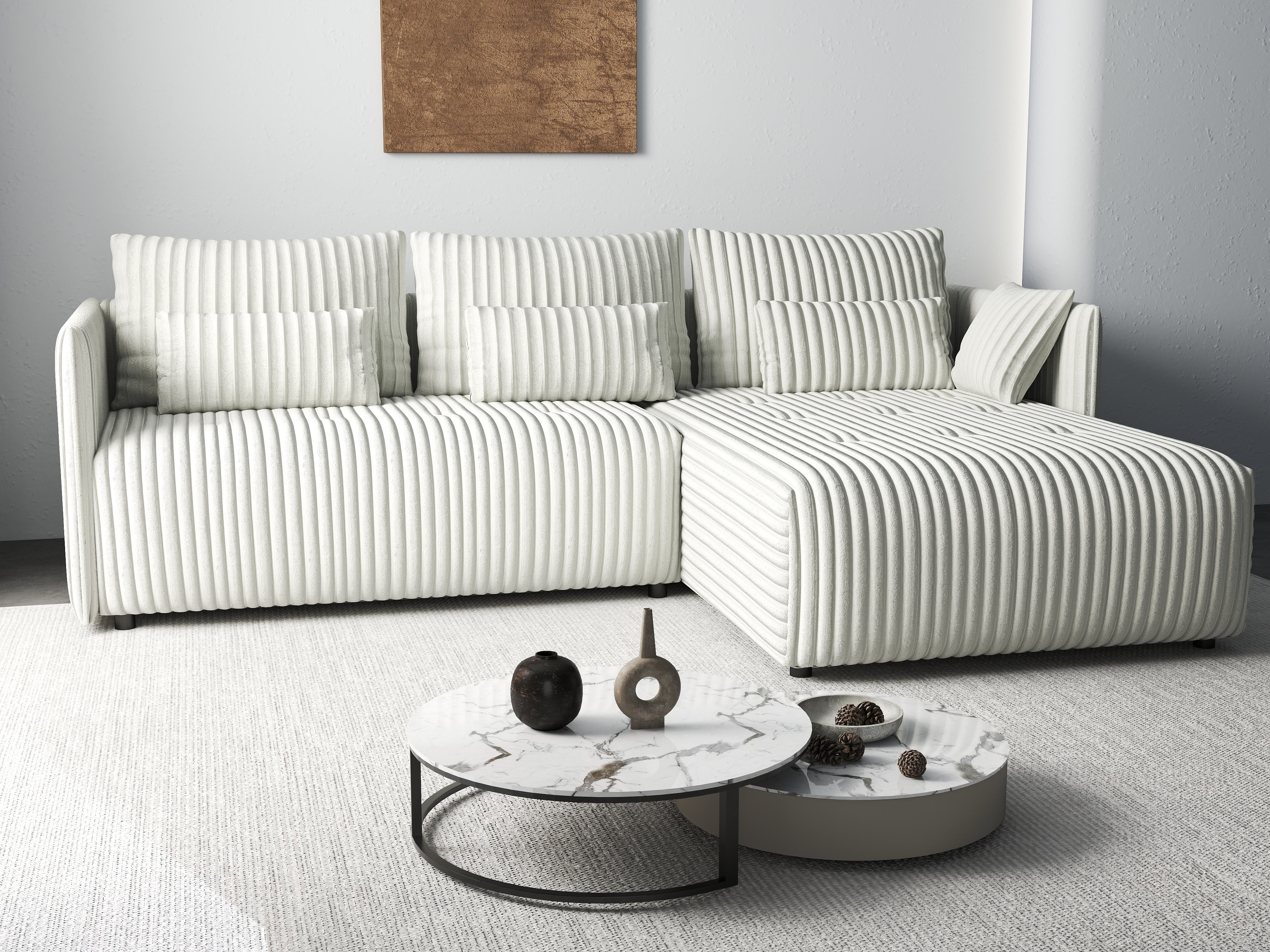 Colțar extensibil dumonde cu ladă de depozitare si sezut confortabil din spuma HR, Malta Ambience White II 235x185 cm Fabrica