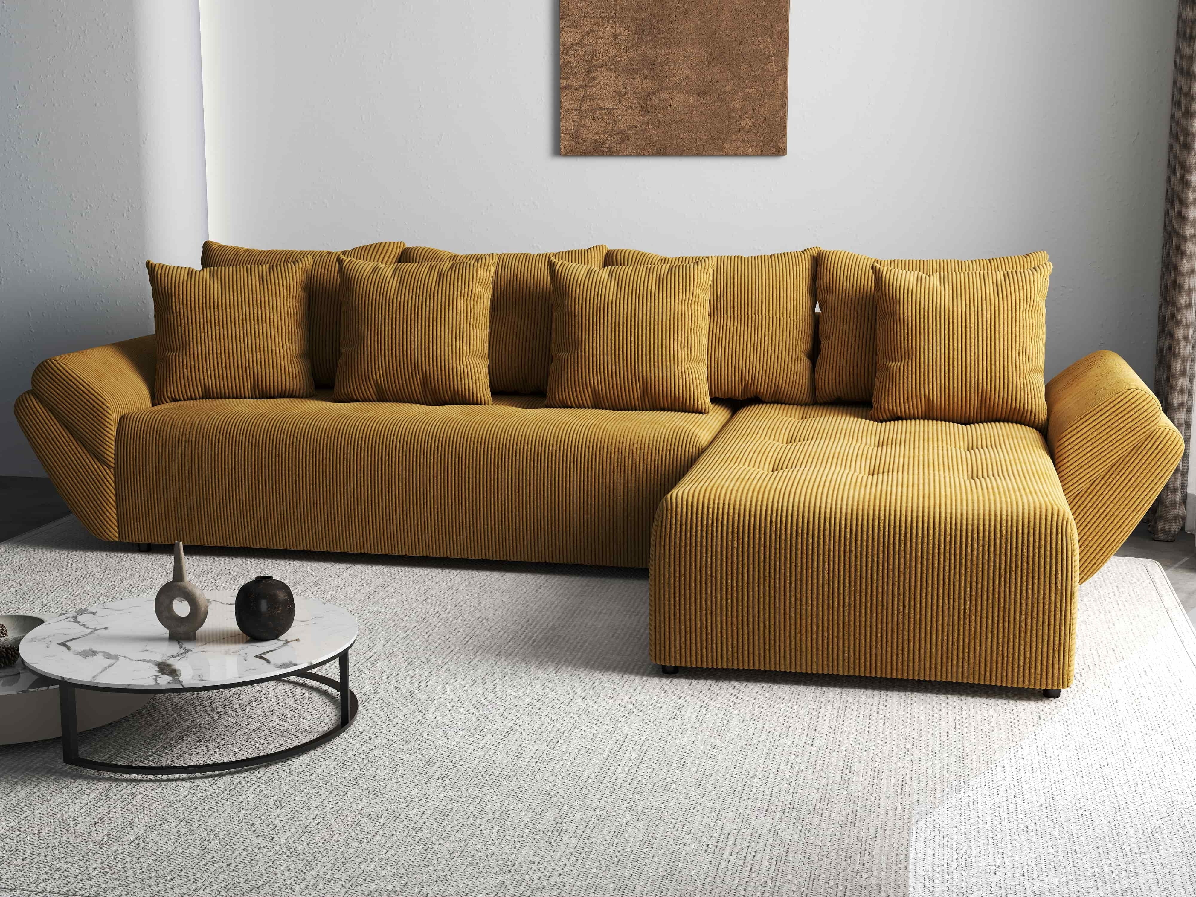 Colțar extensibil dumonde cu ladă de depozitare si sezut confortabil din spuma HR, Berlin XL Zoom Mustar 350x185 cm II Fabrica