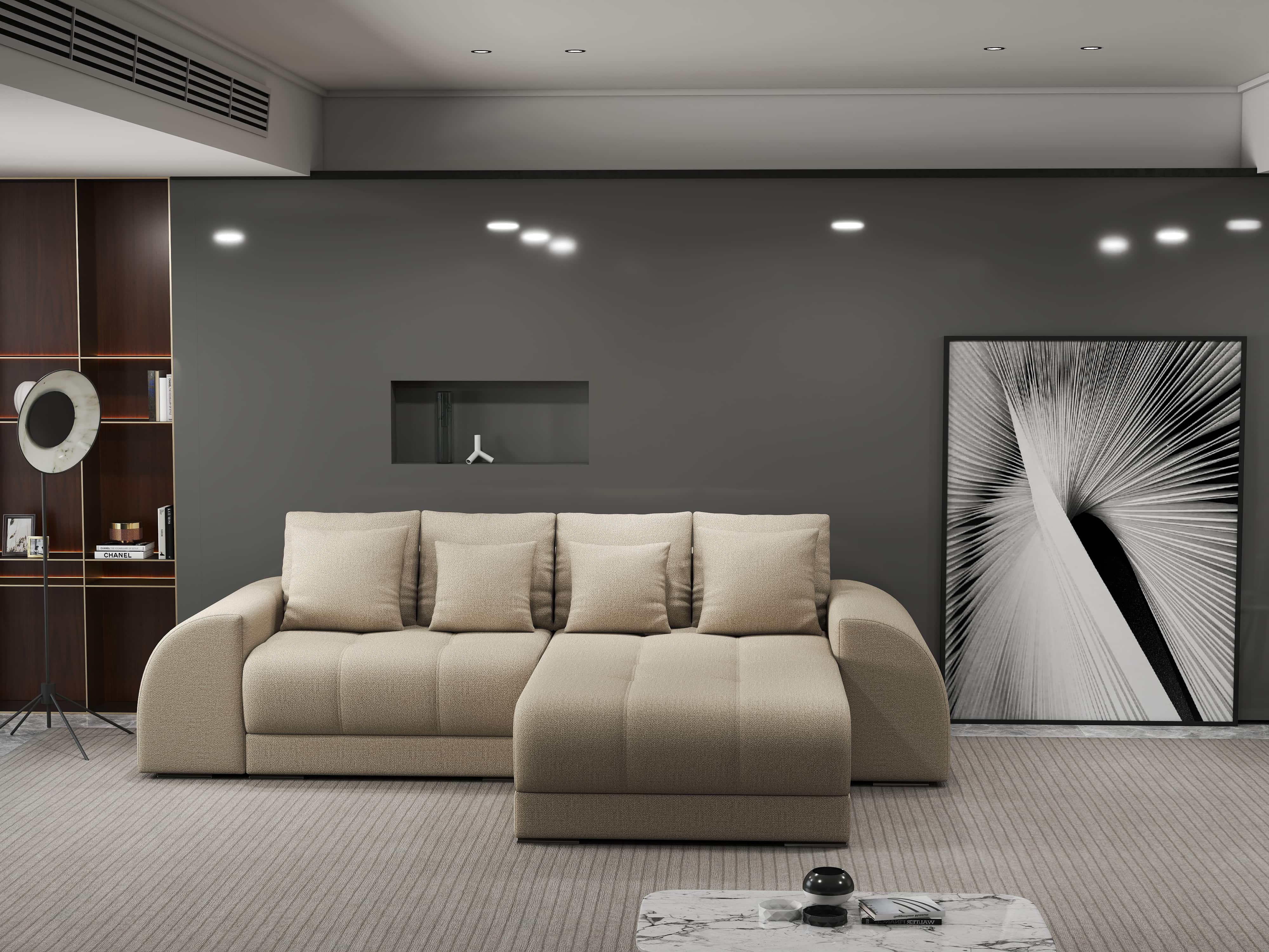 Colțar extensibil dumonde cu ladă de depozitare si sezut confortabil din spuma HR, Verona Enjoy Camel II 290x185 cm Fabrica