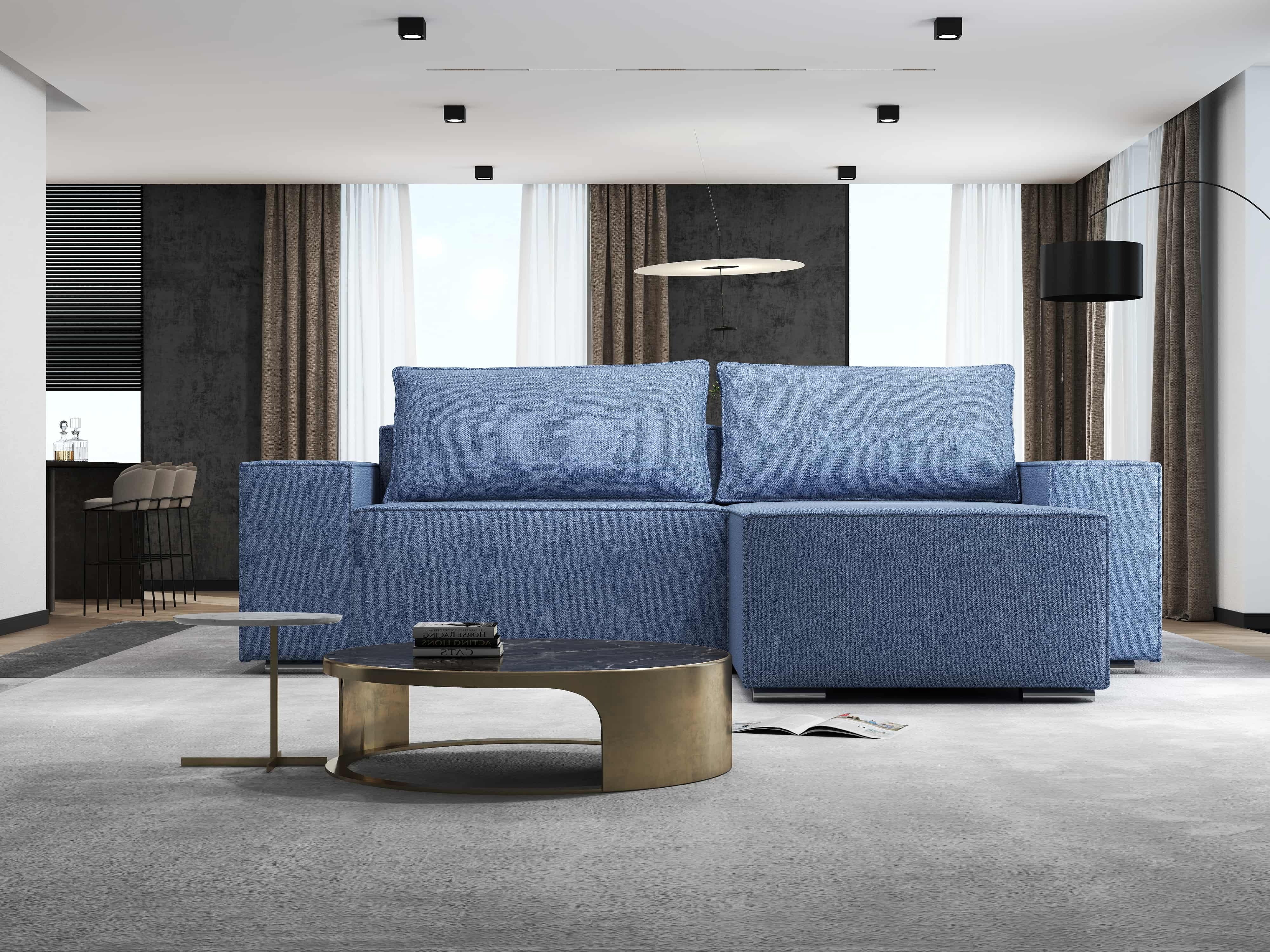 Colțar extensibil dumonde cu ladă de depozitare si sezut confortabil din spuma HR, Dream Enjoy Albastru 290x185 cm II Fabrica