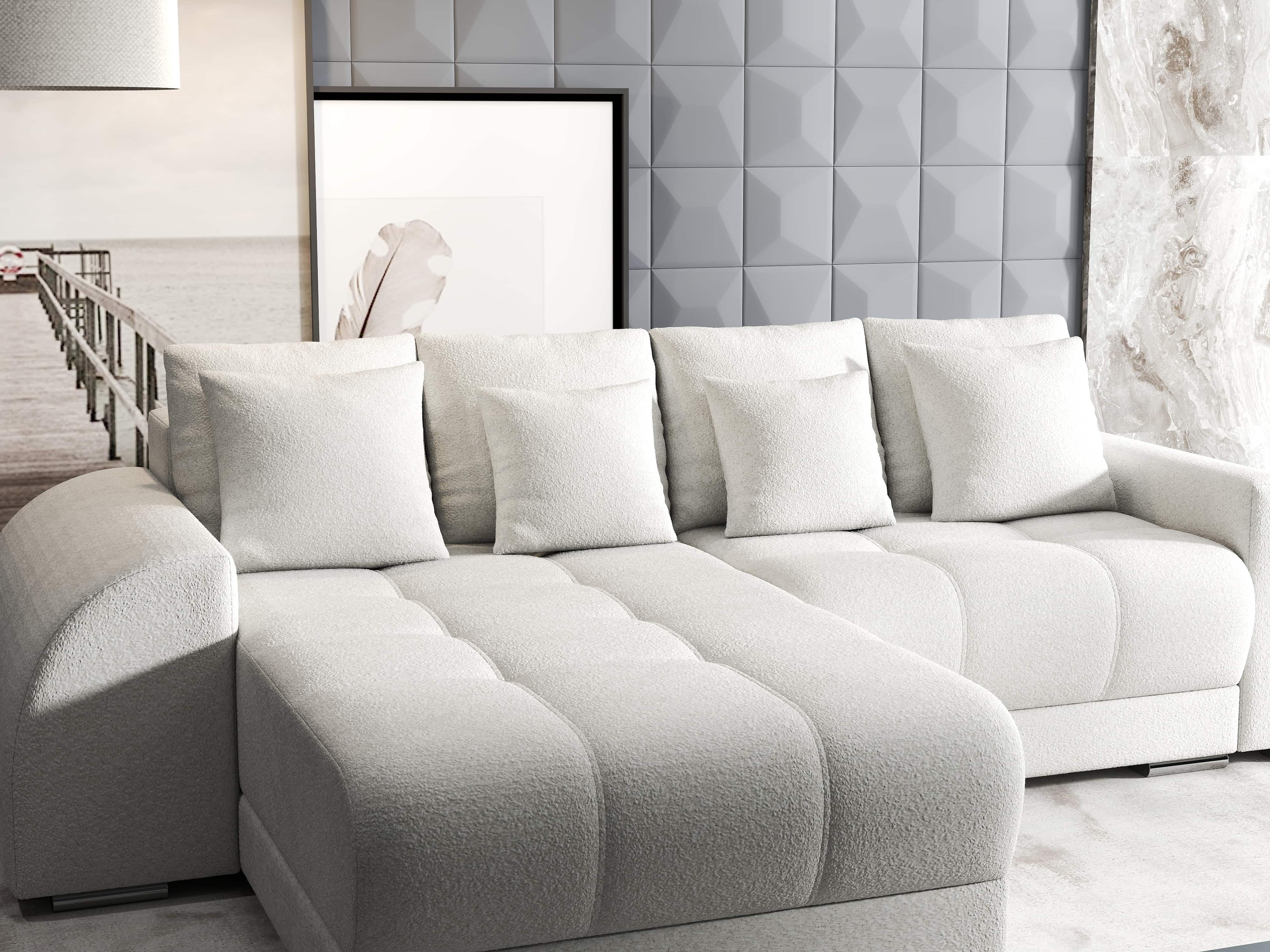 Colțar extensibil dumonde cu ladă de depozitare si sezut confortabil din spuma HR, Verona Euphoria Ivory 290x185 cm Fabrica