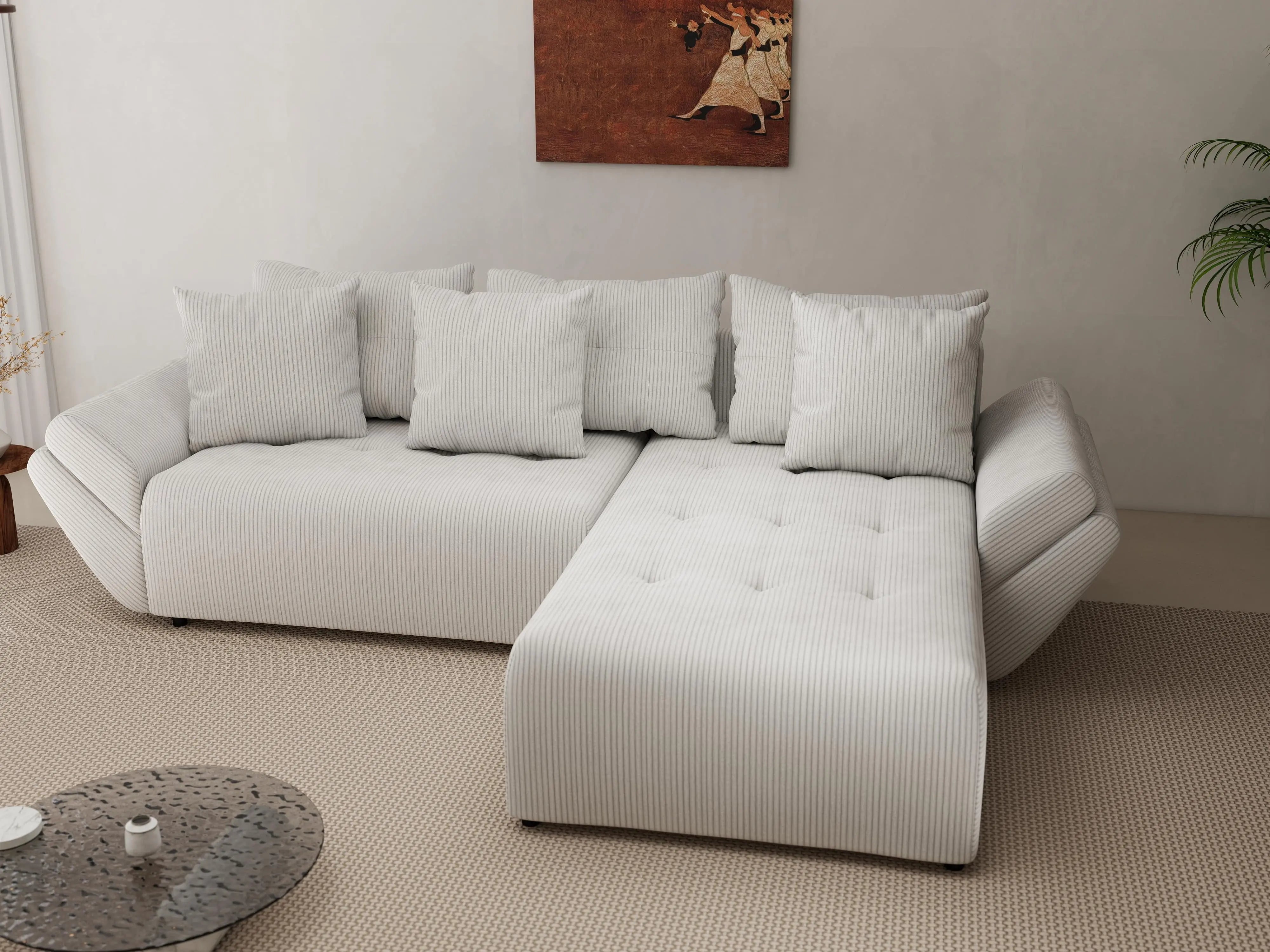 Colțar extensibil dumonde cu ladă de depozitare si sezut confortabil din spuma HR, Berlin Zoom Cream 280x185 cm II Fabrica