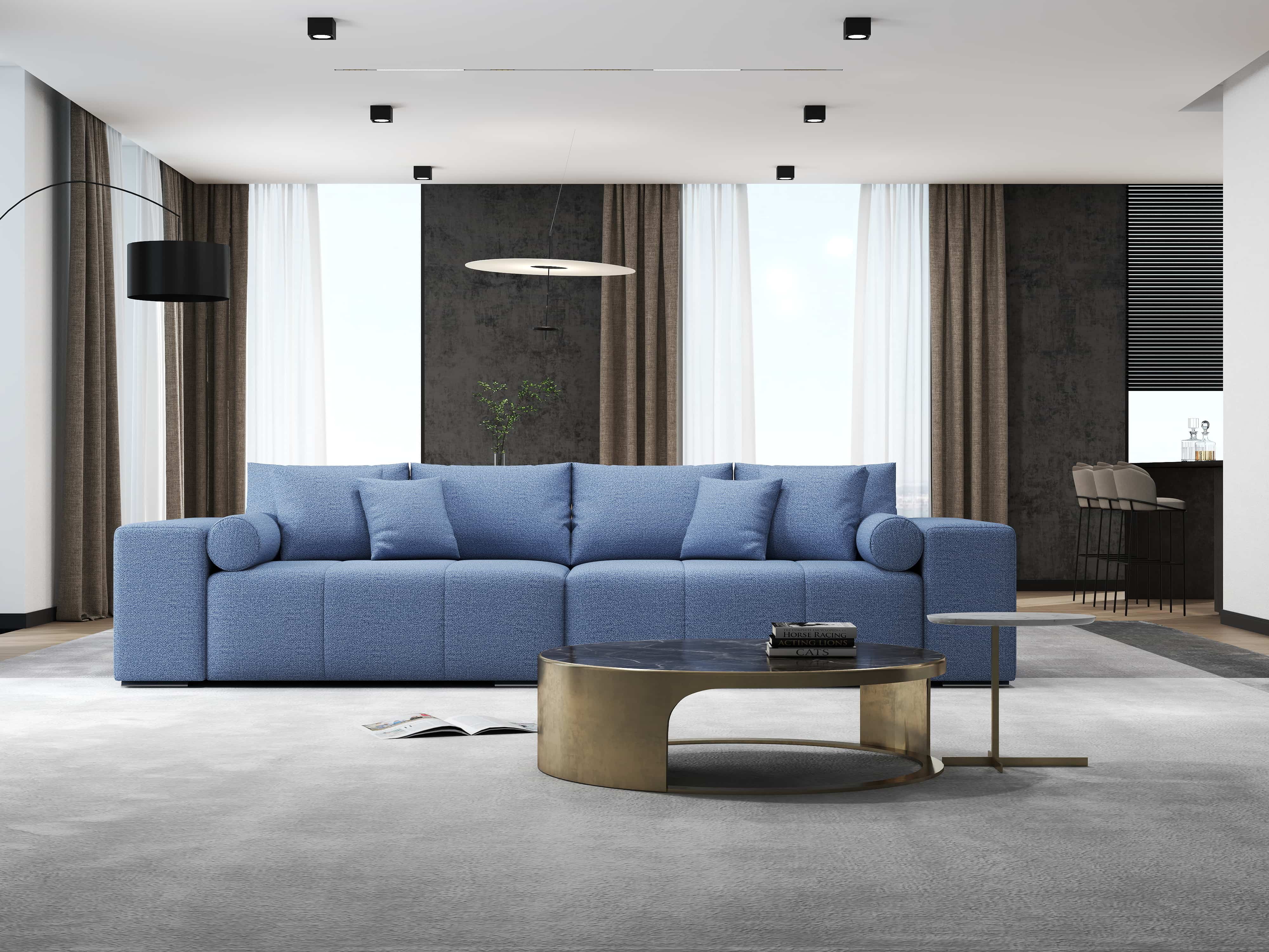 Canapea extensibilă dumonde cu ladă de depozitare si sezut confortabil din spuma HR, Marbela Enjoy Blue XXL 295x100 cm fabrica