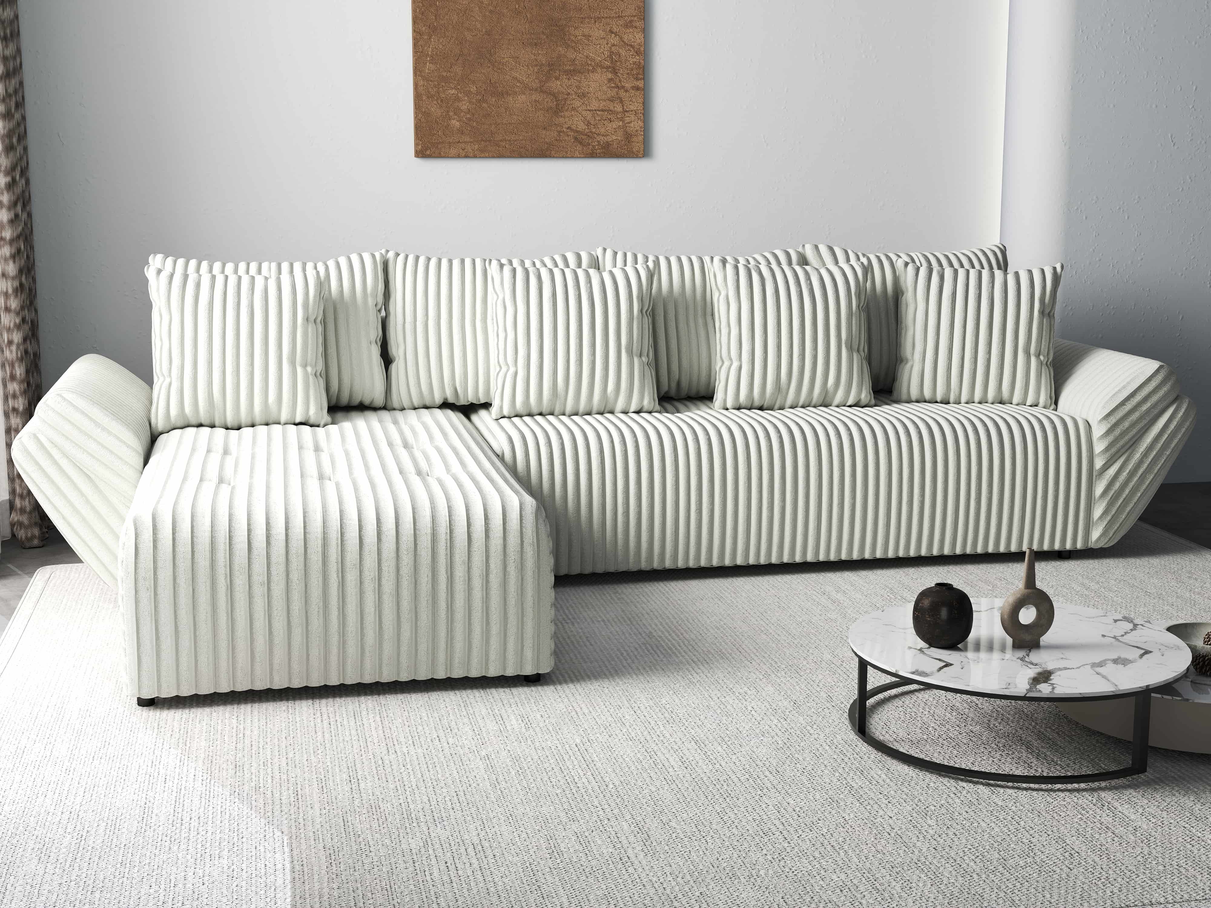 Colțar extensibil dumonde cu ladă de depozitare si sezut confortabil din spuma HR, Berlin XL Ambience Ivory 350x185 cm Fabrica