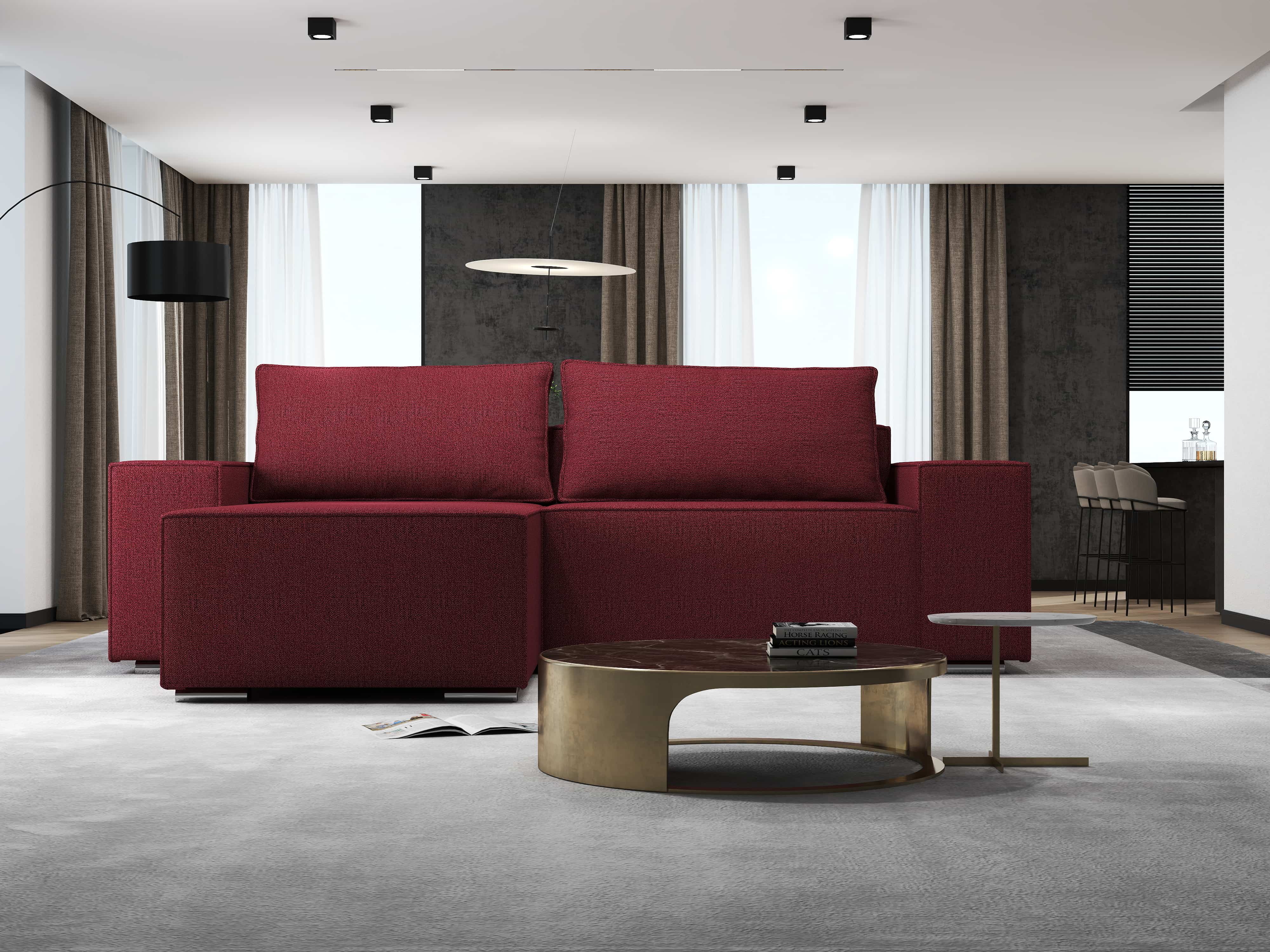 Colțar extensibil dumonde cu ladă de depozitare si sezut confortabil din spuma HR, Dream Enjoy Rosu 290x185 cm Fabrica