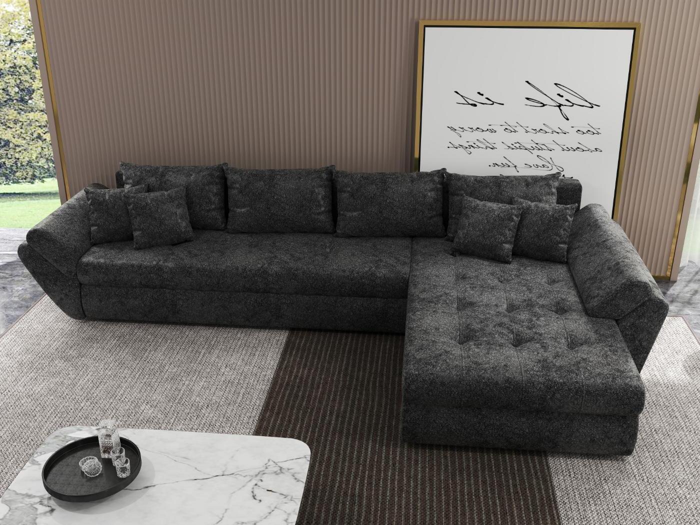 Colțar extensibil dumonde cu ladă de depozitare si sezut confortabil din spuma HR, Loana XL Euphoria Negru II 335x185 cm Fabrica