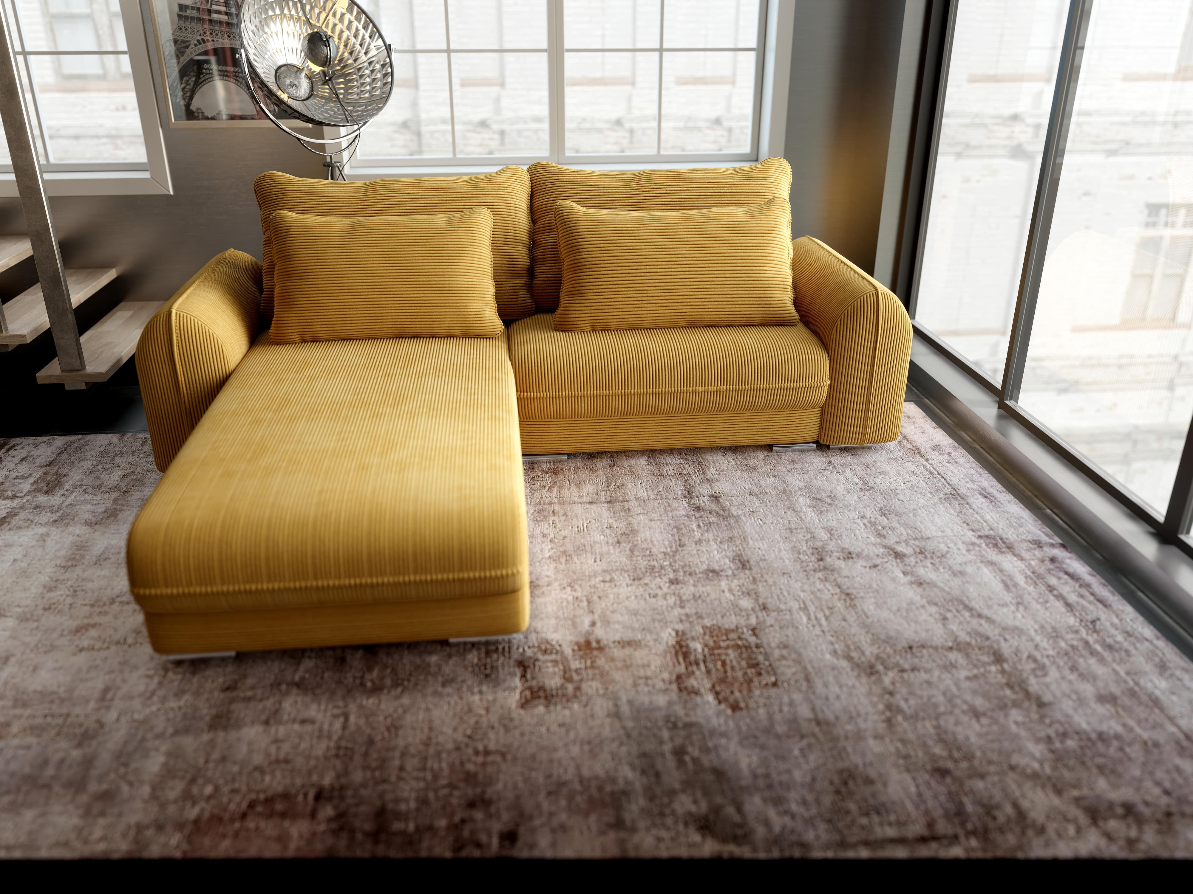 Colțar extensibil dumonde cu ladă de depozitare si sezut confortabil din spuma HR, Denver Zoom Mustar 275x185 cm Fabrica